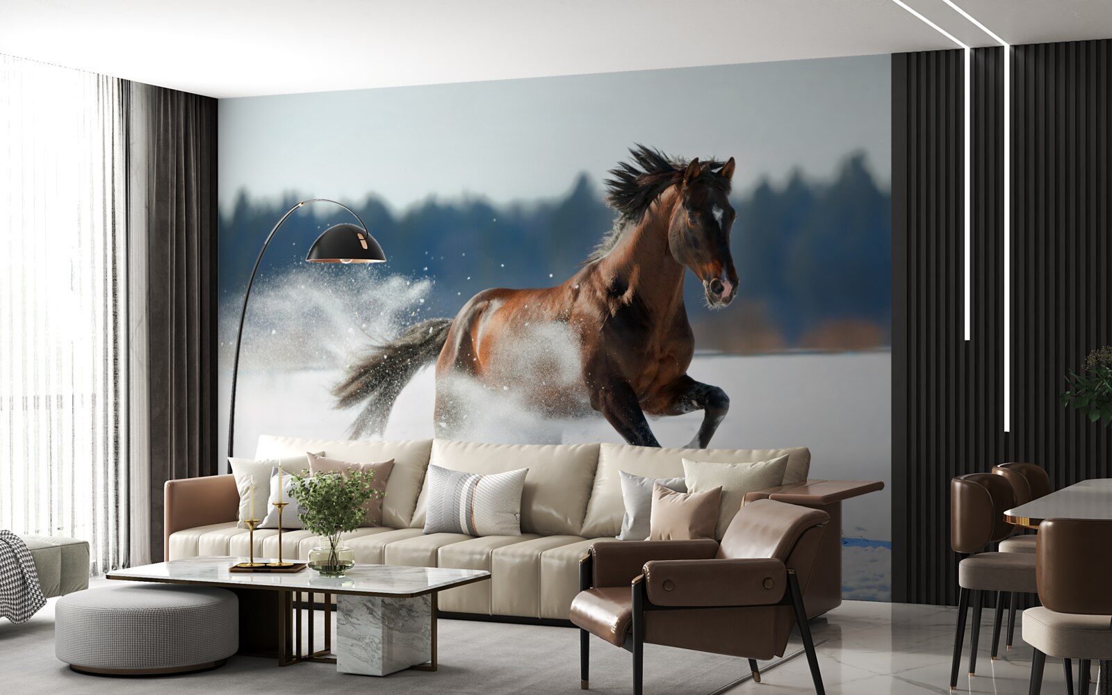 Фотошпалери кінь скаче по снігу