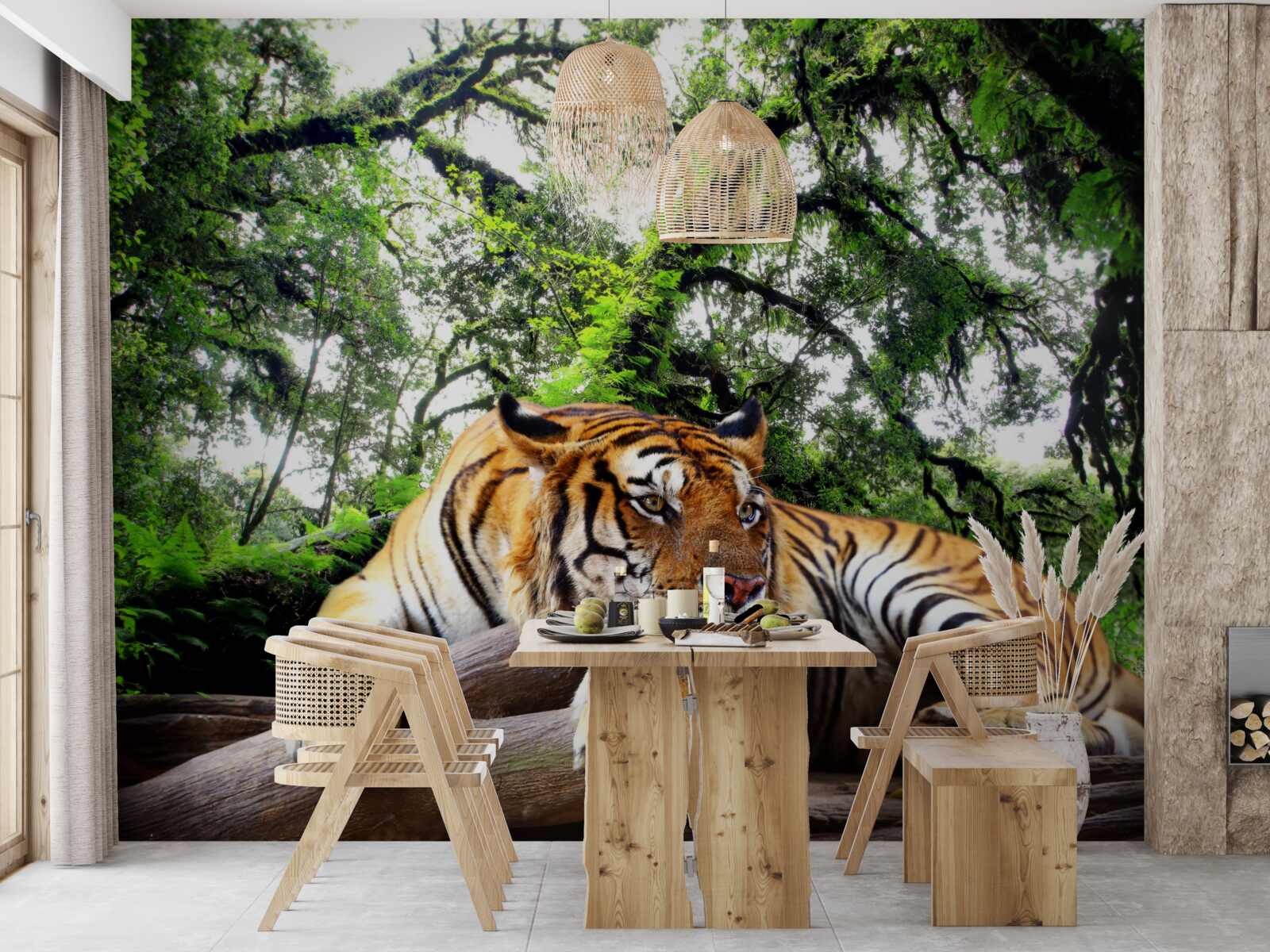 Фотошпалери тигр відпочиває в диких тропічних джунглях