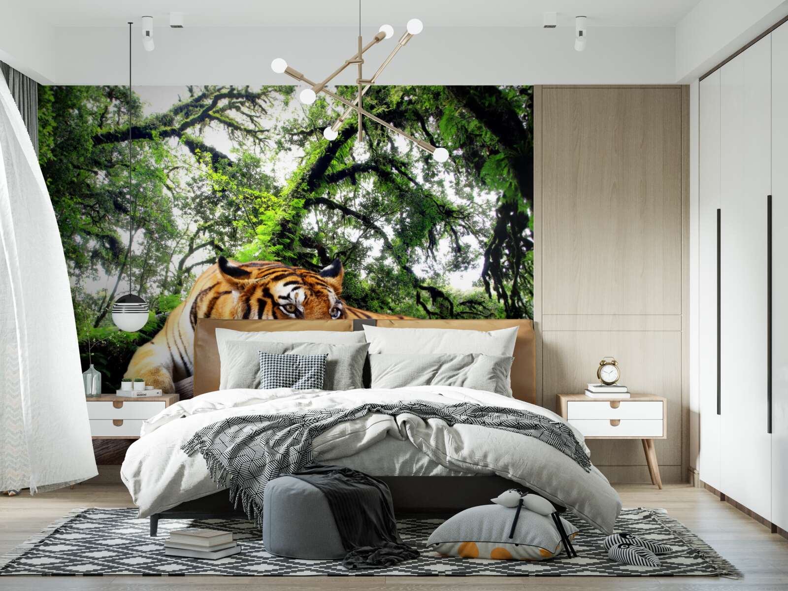 Фотошпалери тигр відпочиває в диких тропічних джунглях