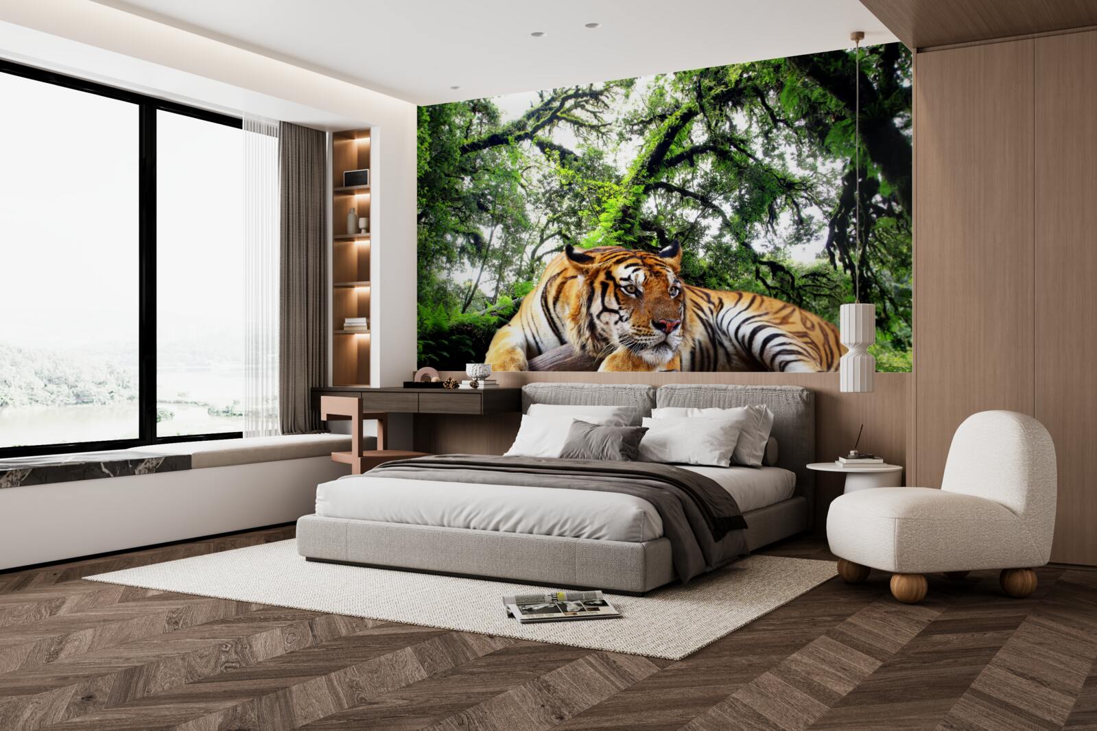 Фотошпалери тигр відпочиває в диких тропічних джунглях