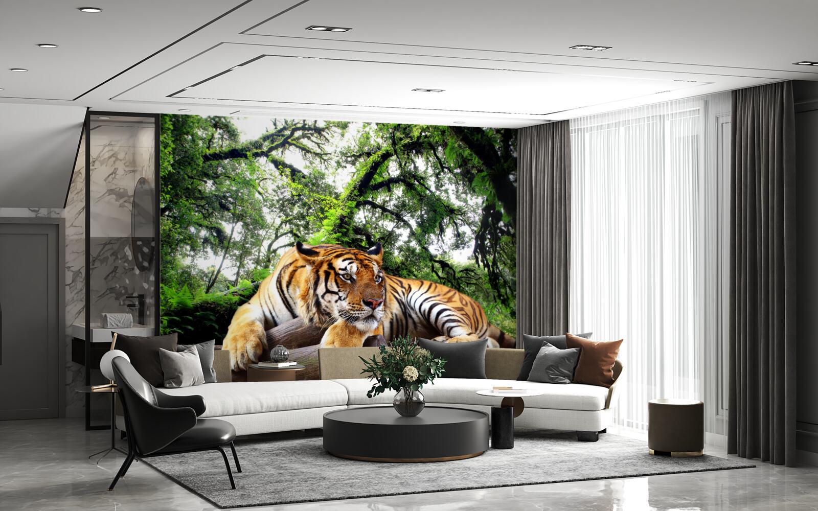 Фотошпалери тигр відпочиває в диких тропічних джунглях