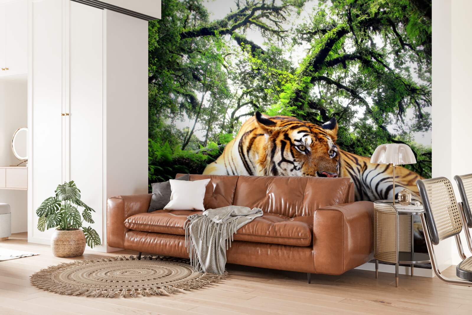 Фотошпалери тигр відпочиває в диких тропічних джунглях