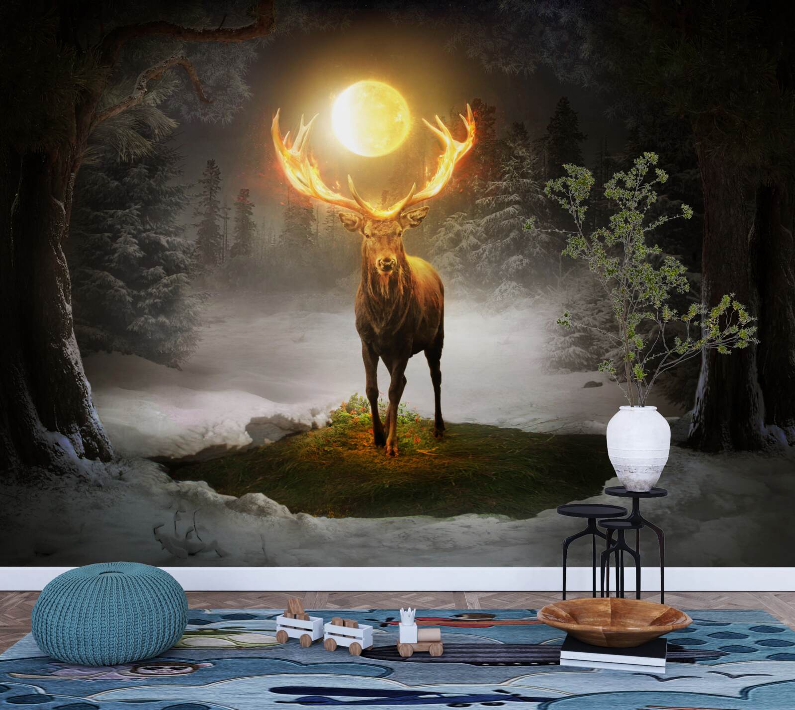 Фотошпалери енергійний олень і золотий лісовий супутник