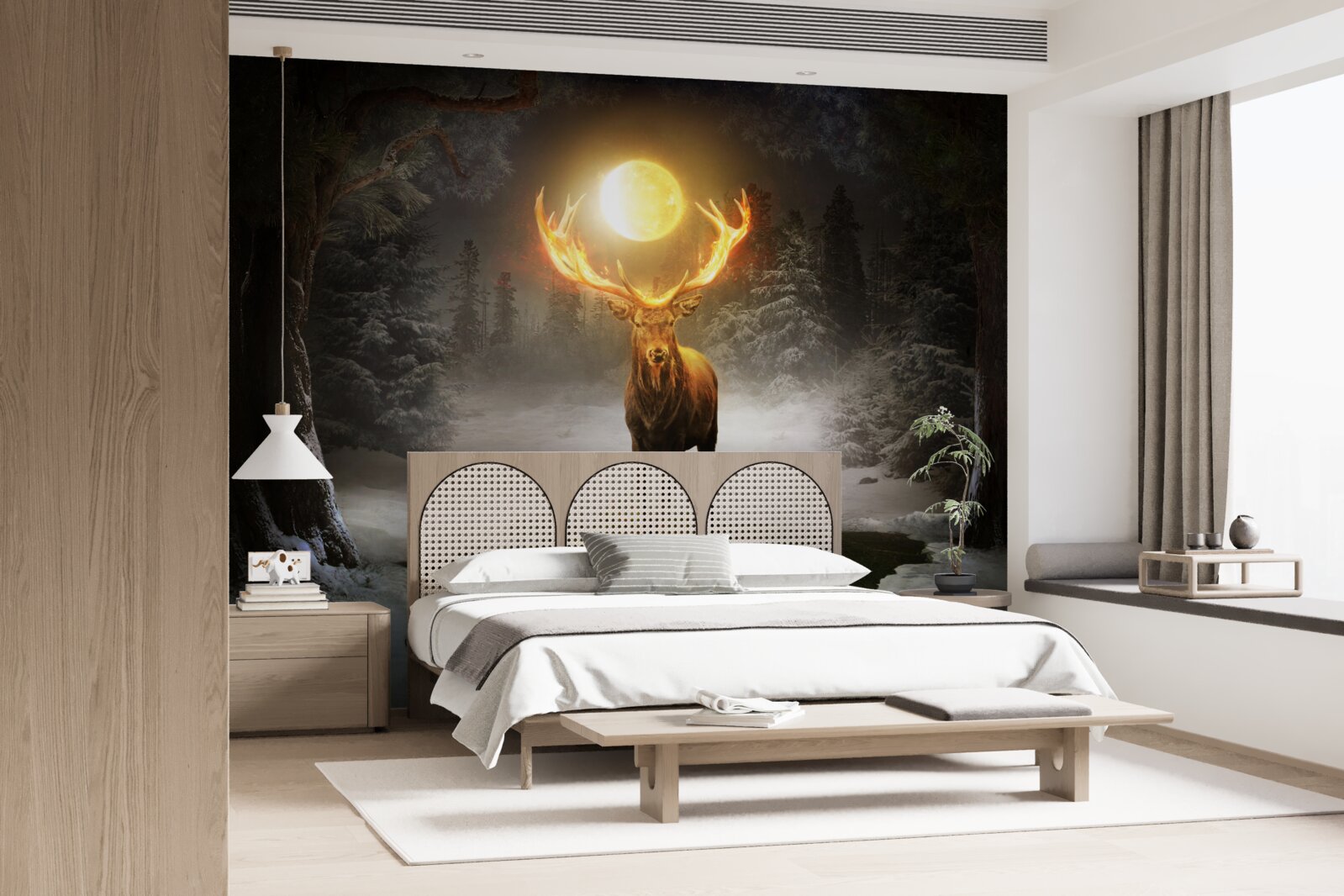 Фотошпалери енергійний олень і золотий лісовий супутник