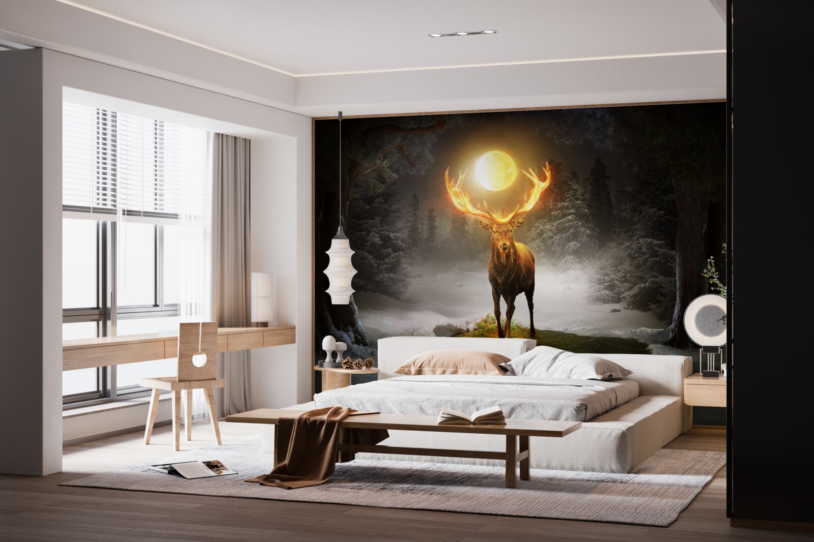 Фотошпалери енергійний олень і золотий лісовий супутник