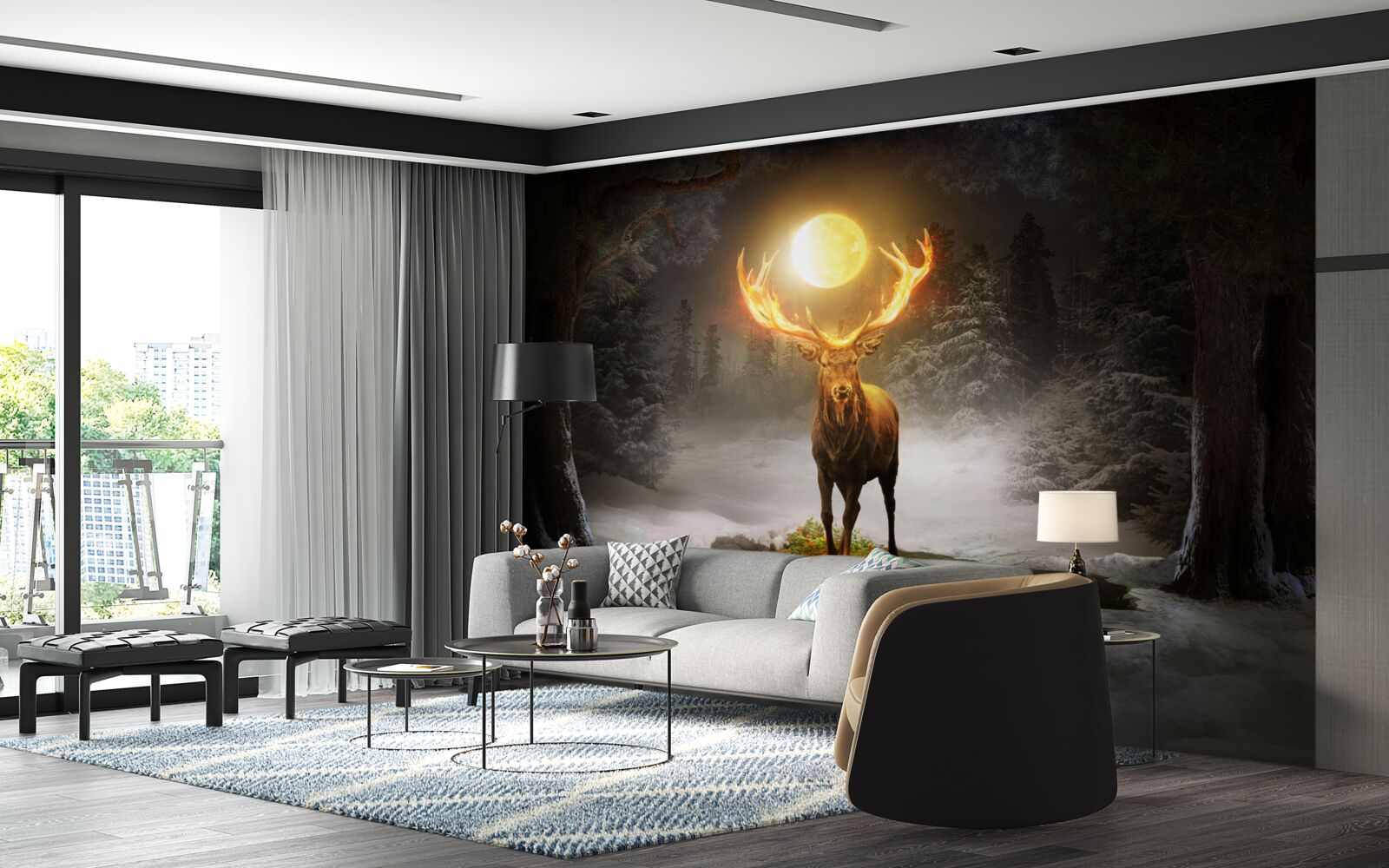 Фотошпалери енергійний олень і золотий лісовий супутник