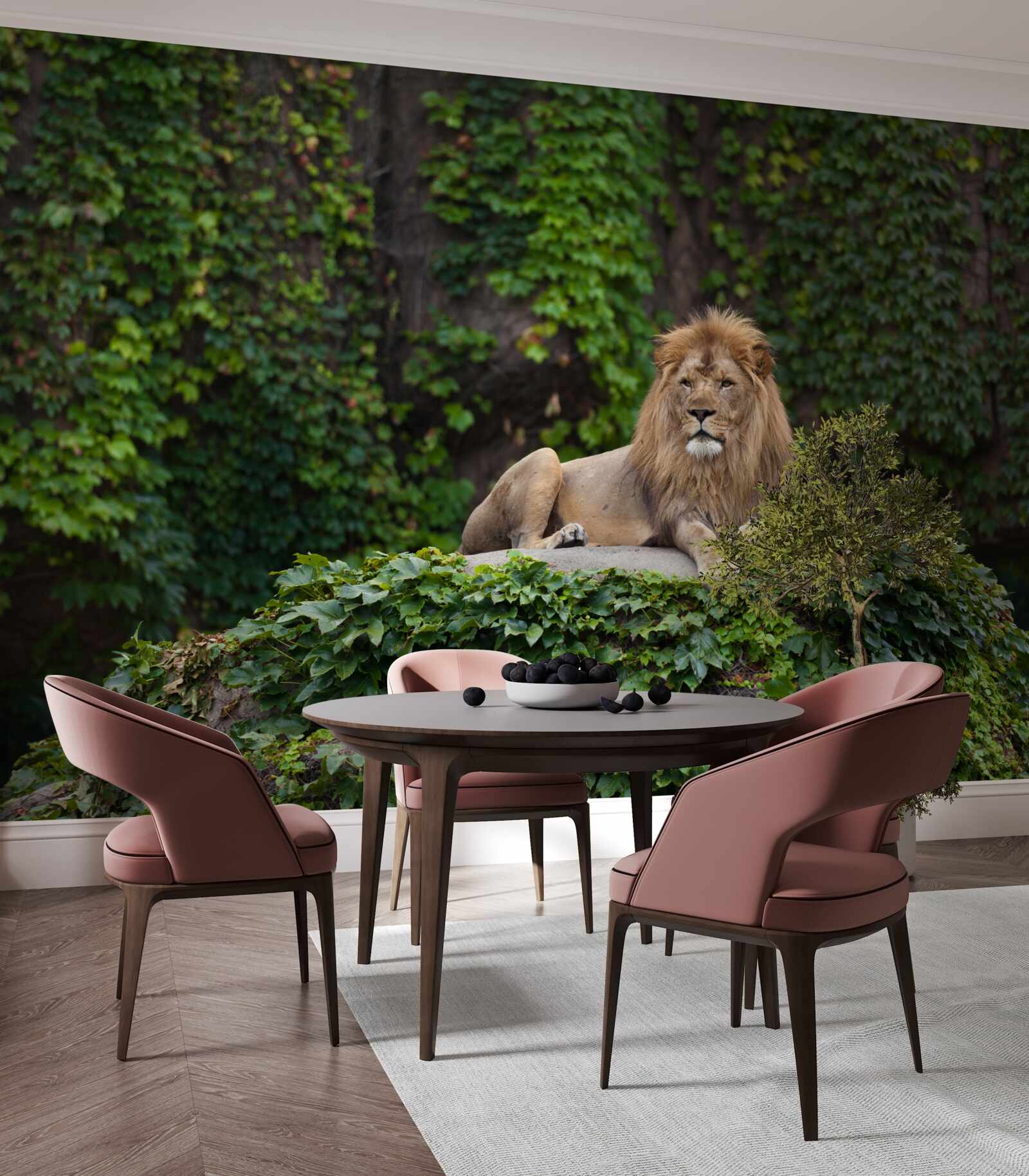 Фотошпалери величний лев спочиває на вкритому мохом камені