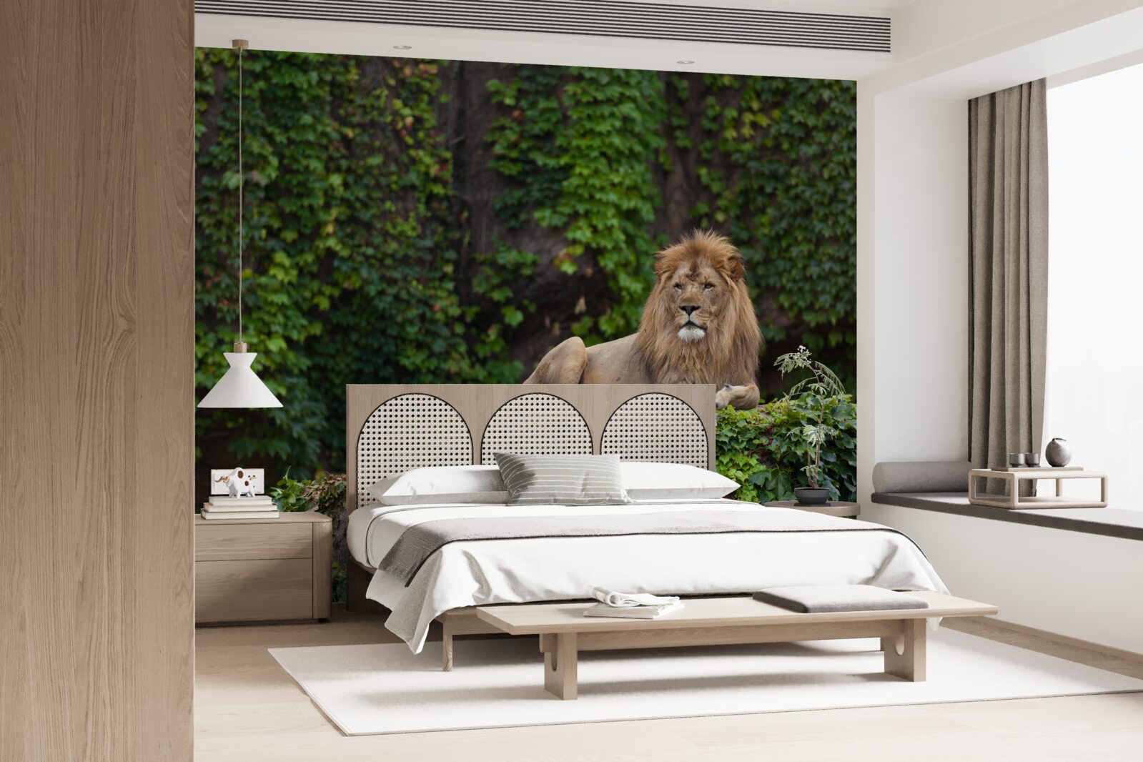 Фотошпалери величний лев спочиває на вкритому мохом камені