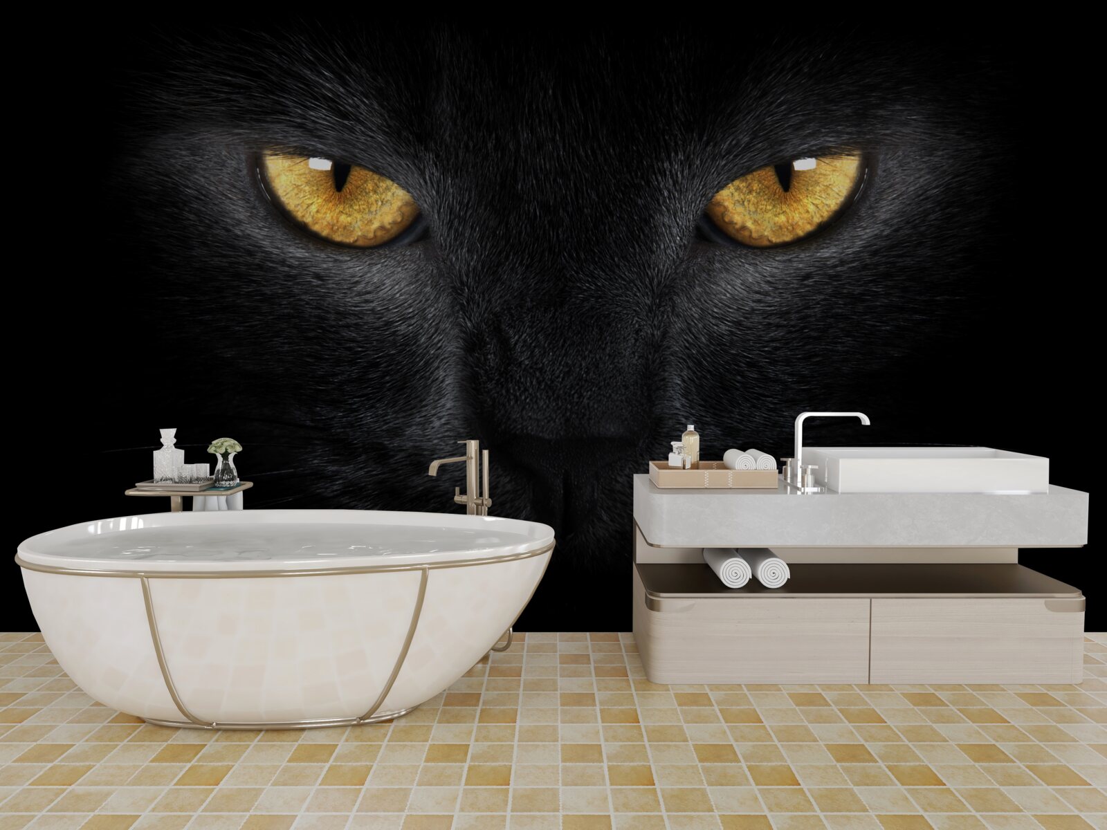 Фотошпалери проникливий погляд чорного кота