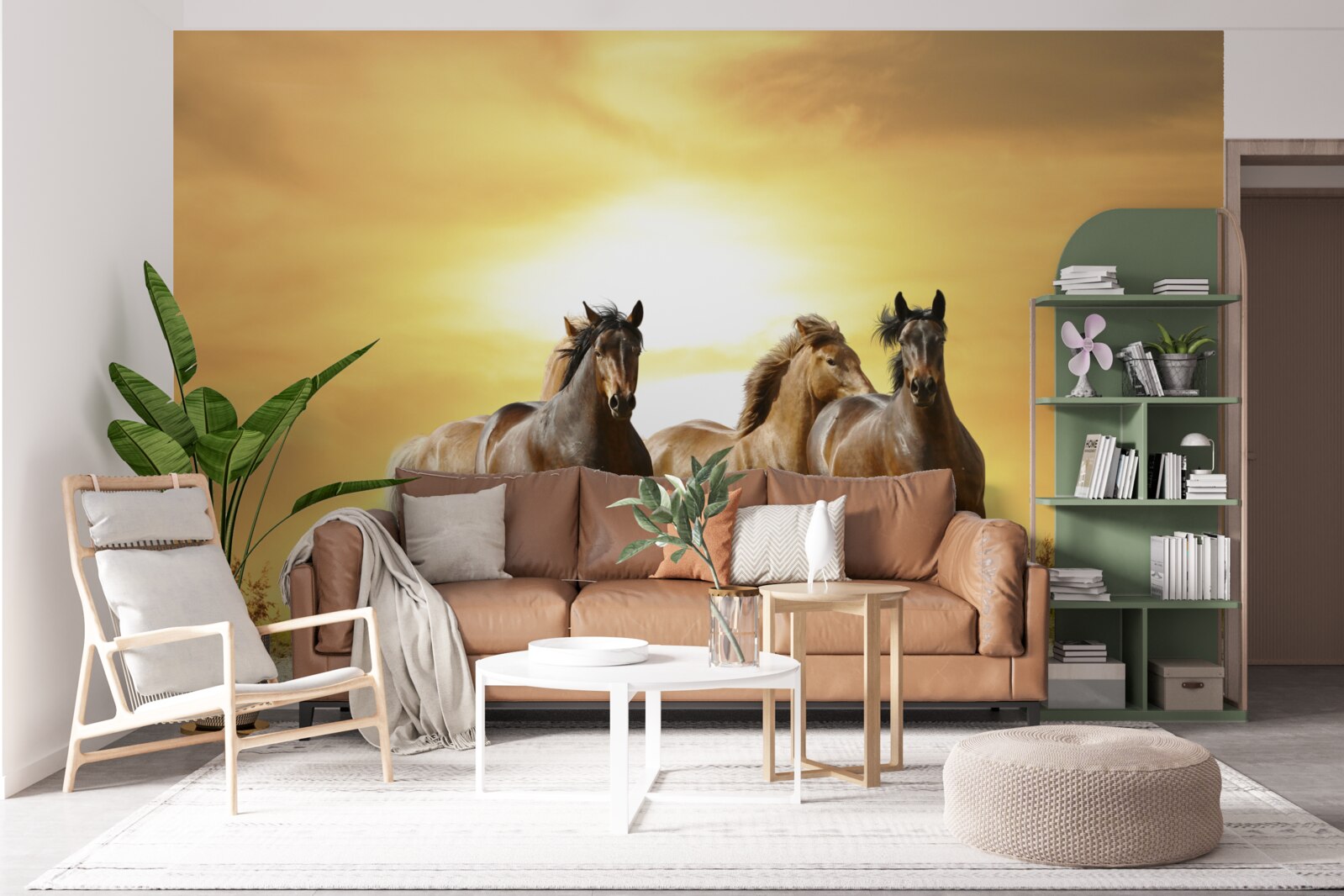 Фотошпалери коні мчать назустріч призахідному сонцю