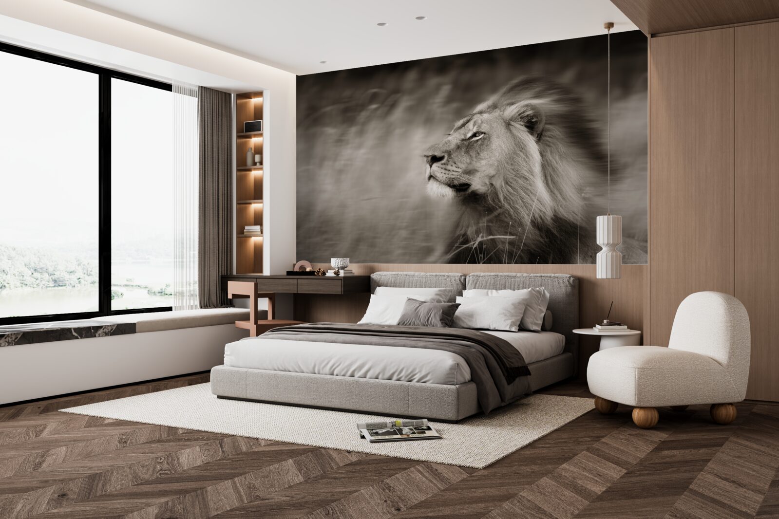 Фотошпалери чорно-біла анімалістична лінійка на вітрі