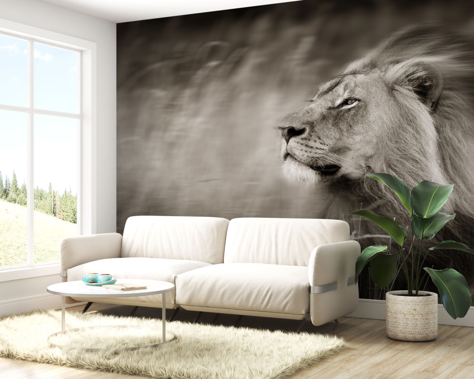 Фотошпалери чорно-біла анімалістична лінійка на вітрі