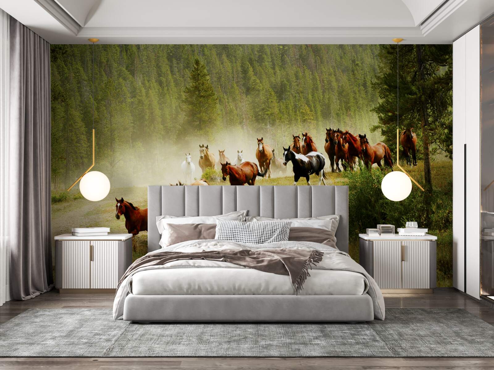 Фотошпалери коні, що мчать лісом