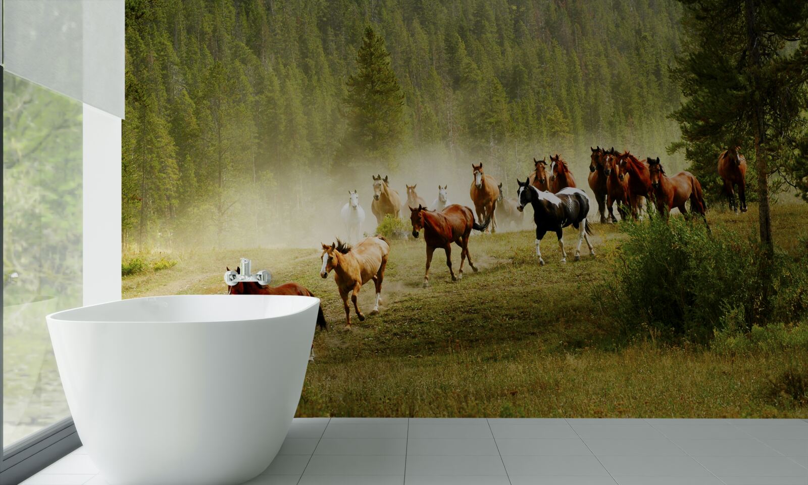 Фотошпалери коні, що мчать лісом