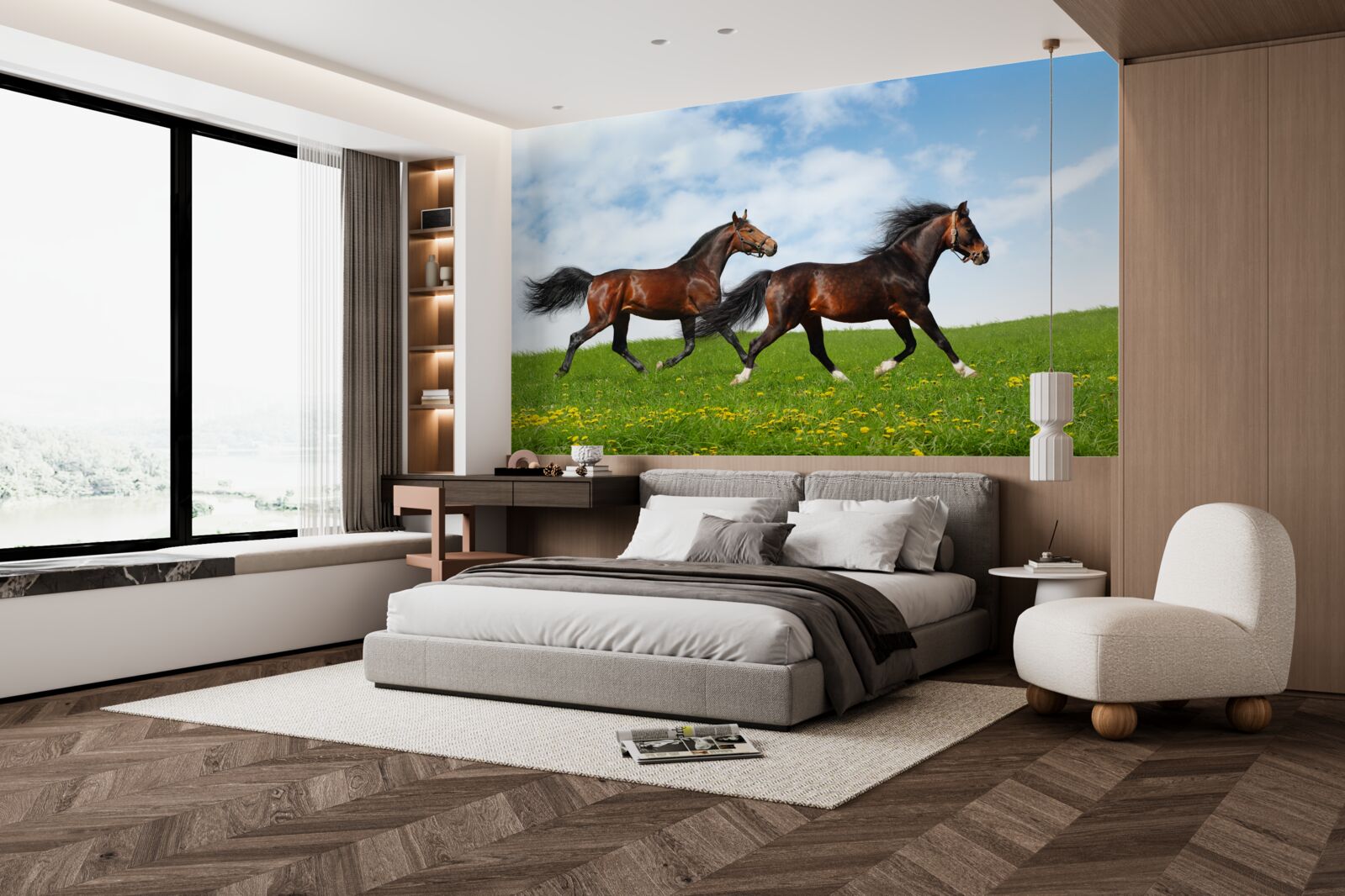 Фотошпалери ранні коні біжать через галявину