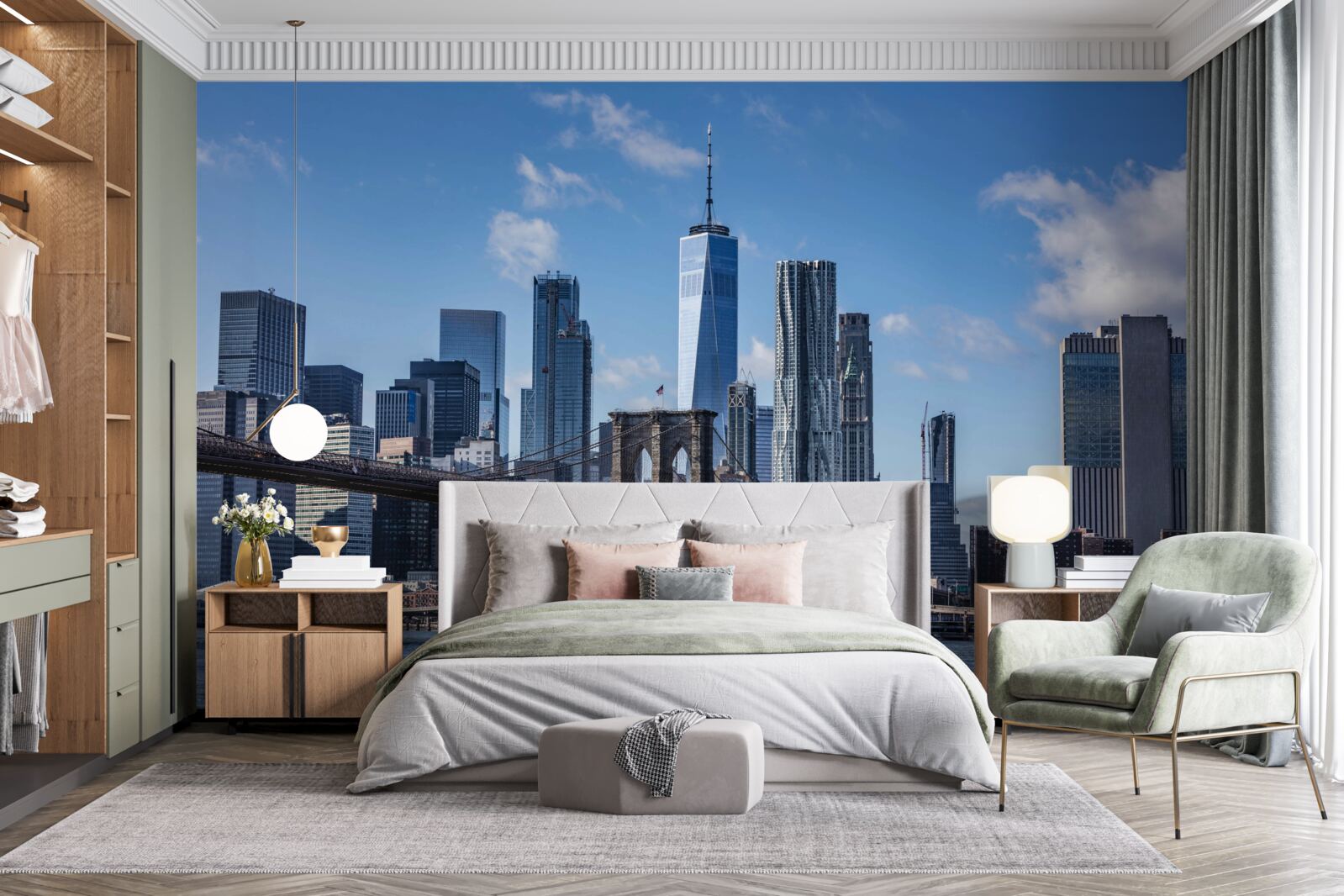 Фотошпалери вид на місто з Бруклінського мосту