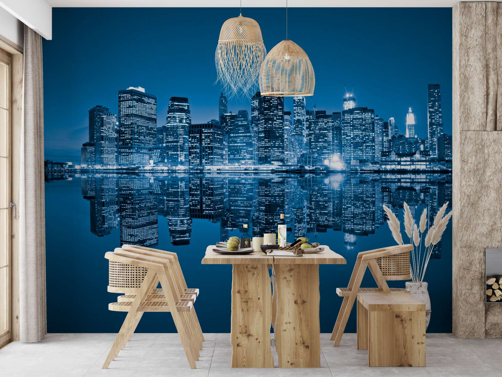 Фотошпалери відображення темно-синіх будівель у воді