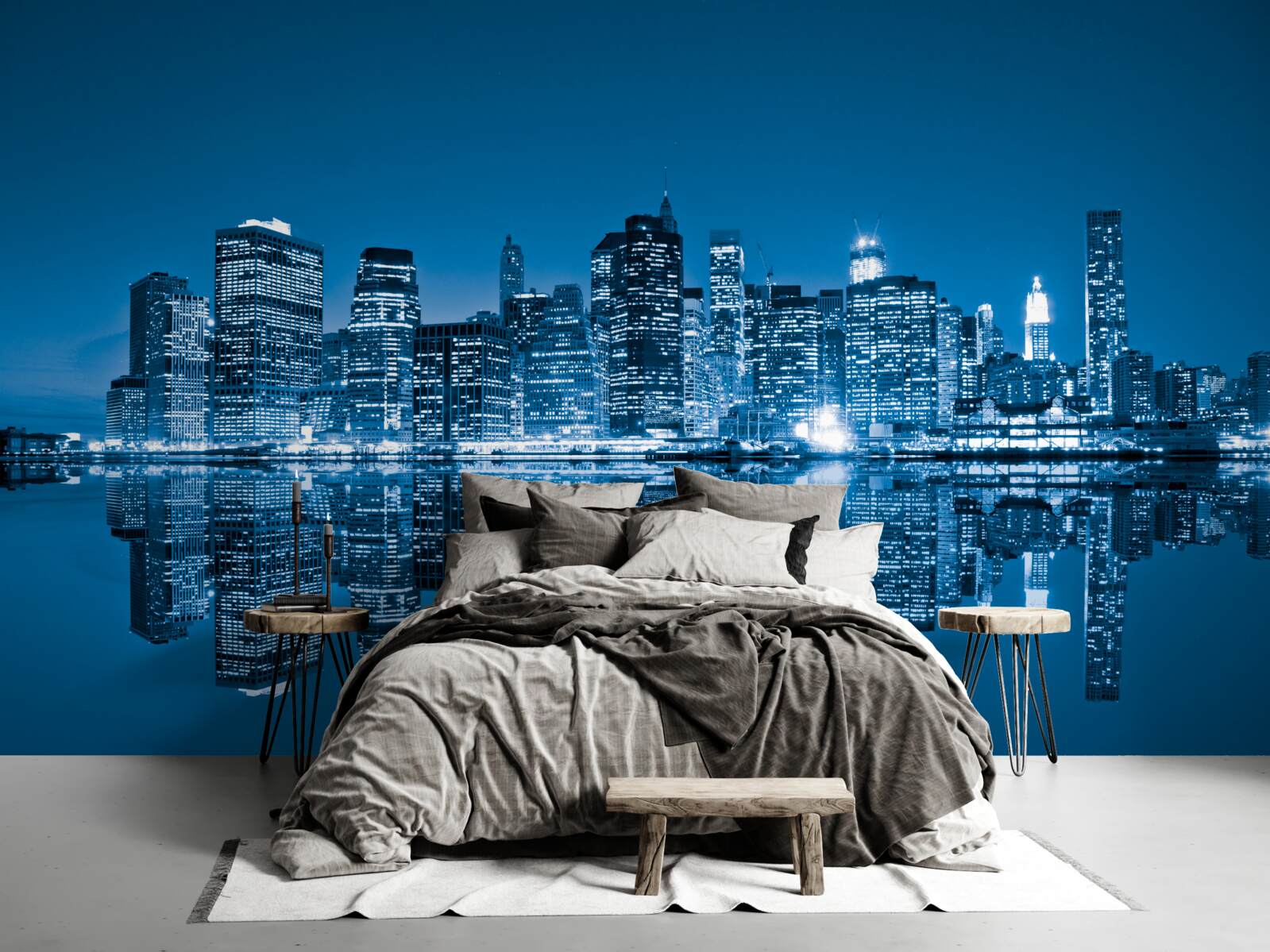 Фотошпалери відображення темно-синіх будівель у воді