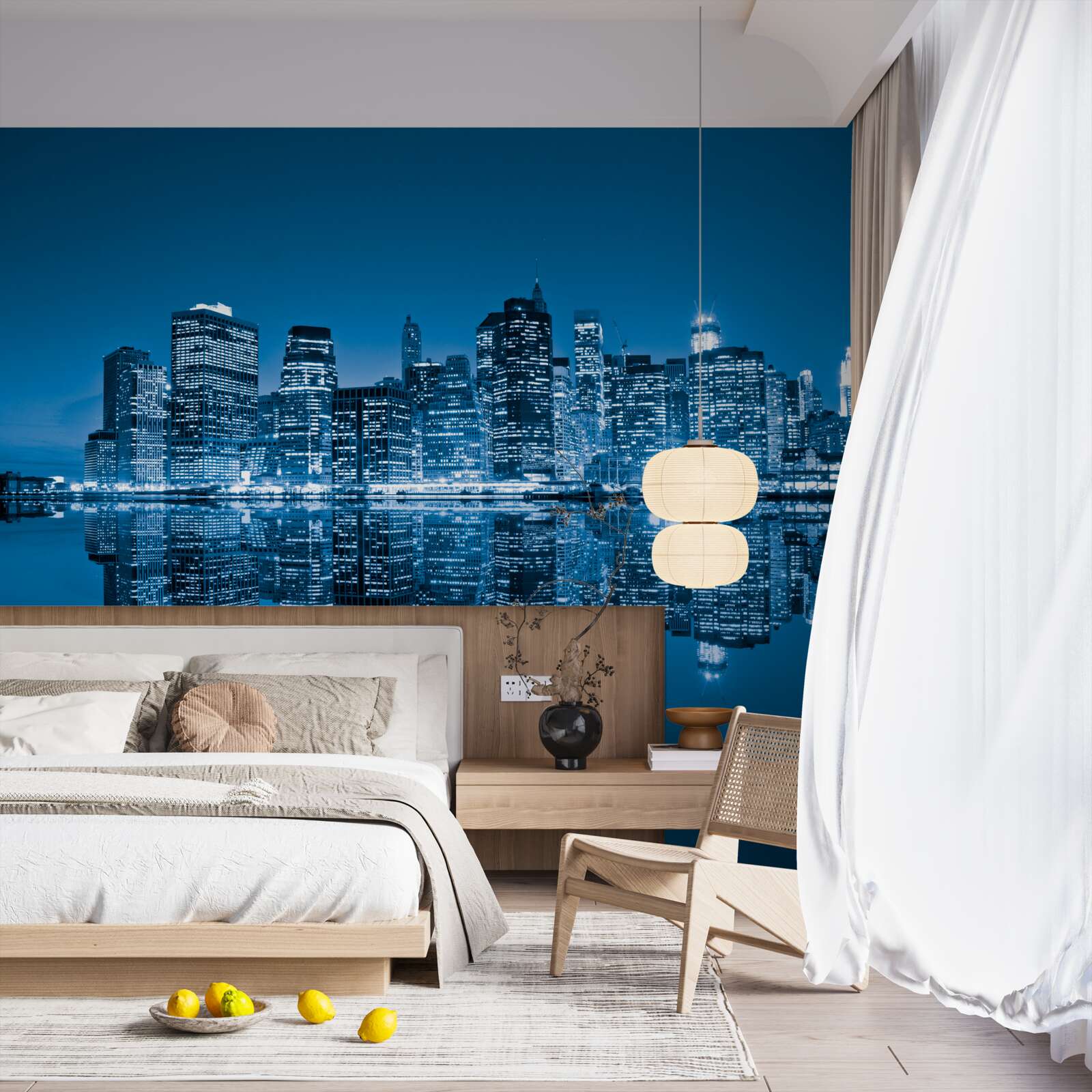 Фотошпалери відображення темно-синіх будівель у воді