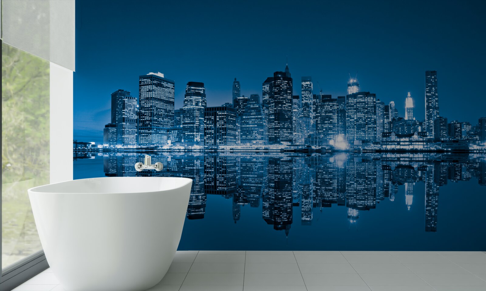 Фотошпалери відображення темно-синіх будівель у воді