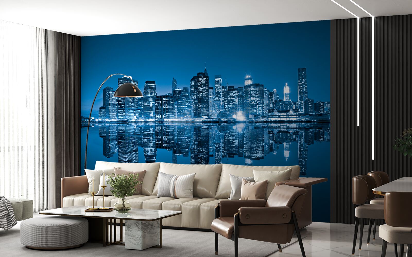 Фотошпалери відображення темно-синіх будівель у воді