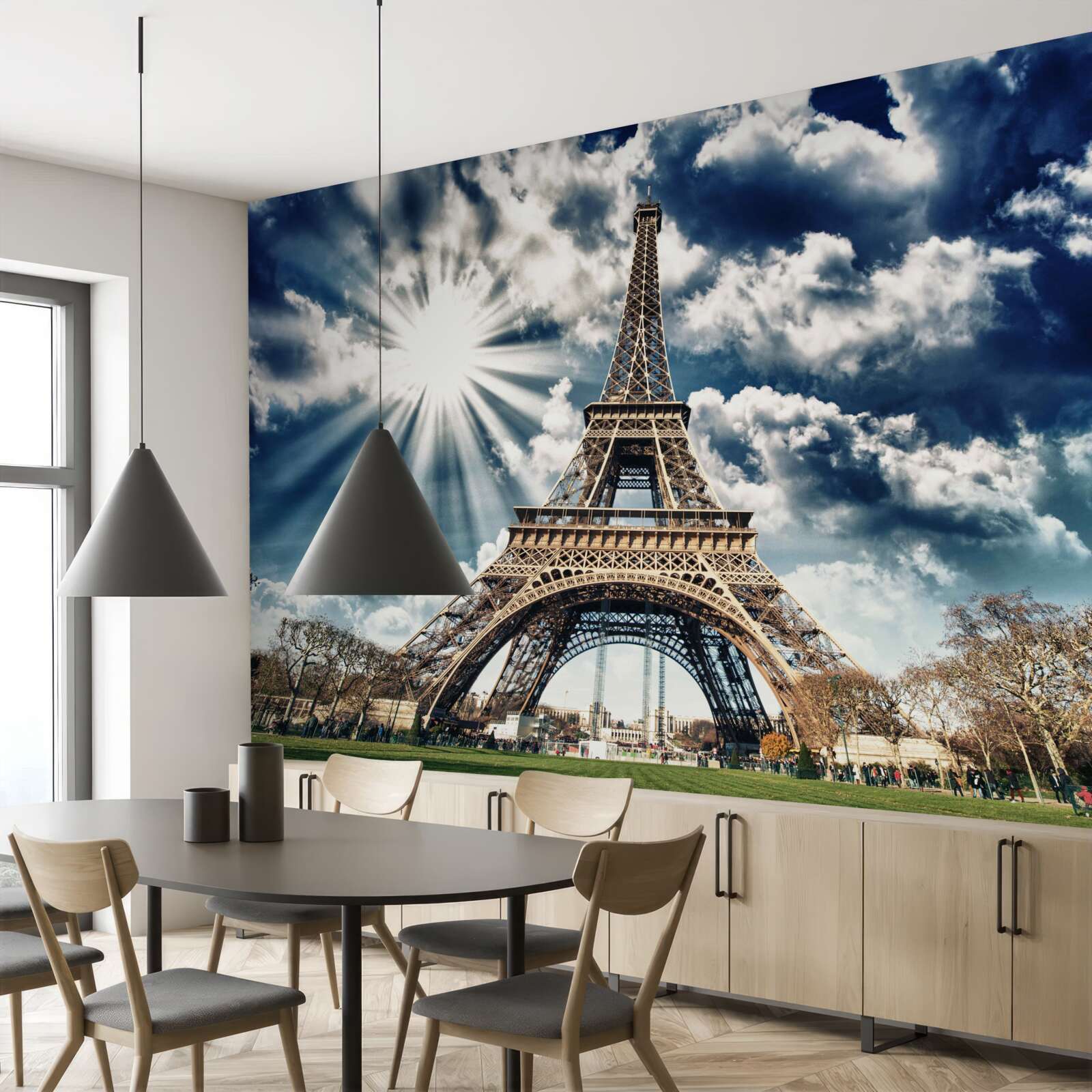 Фотошпалери сонце над Ейфелевою вежею