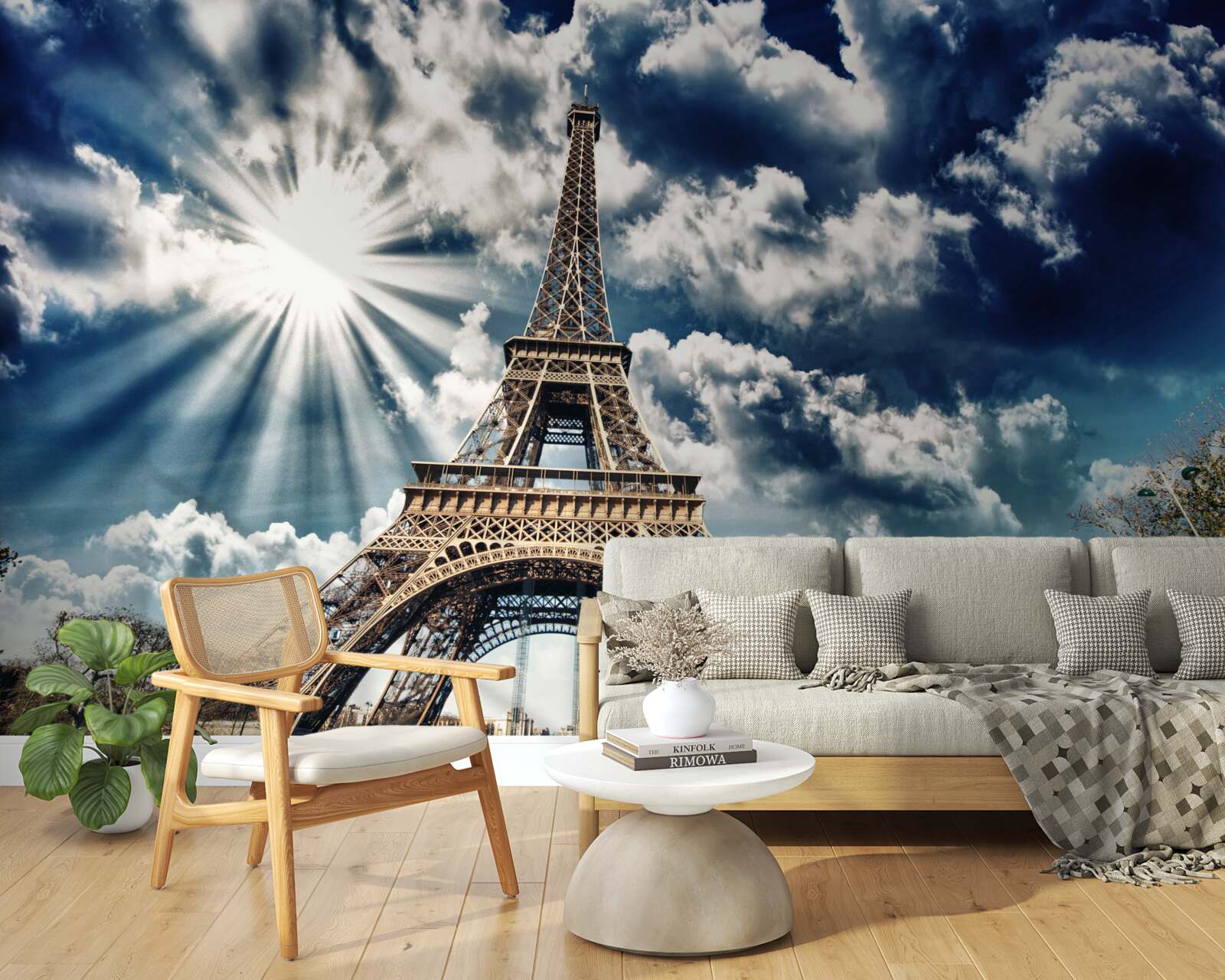 Фотошпалери сонце над Ейфелевою вежею