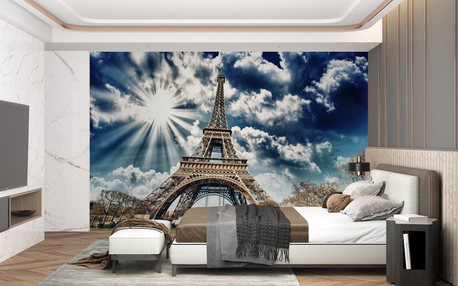 Фотошпалери сонце над Ейфелевою вежею