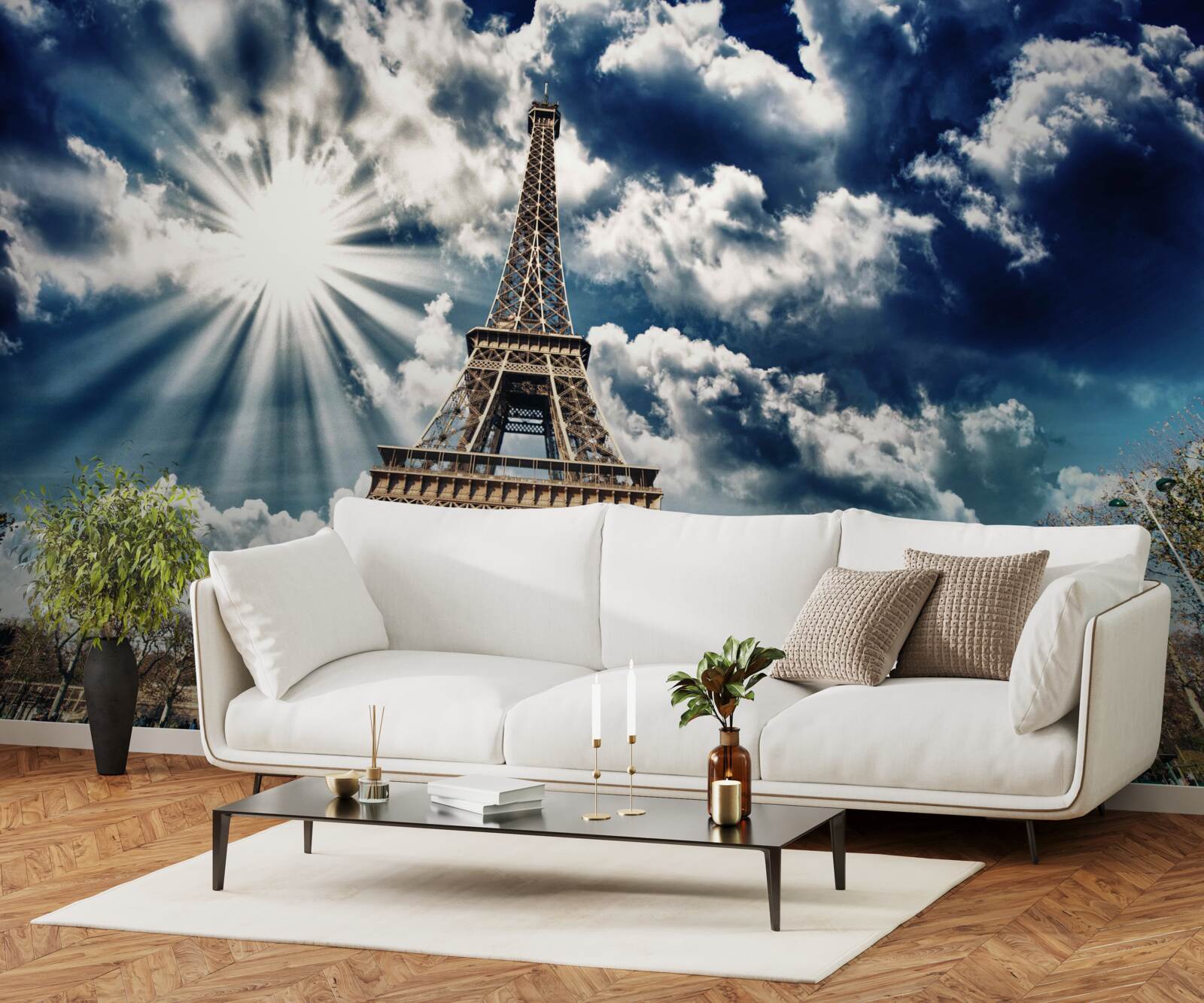 Фотошпалери сонце над Ейфелевою вежею