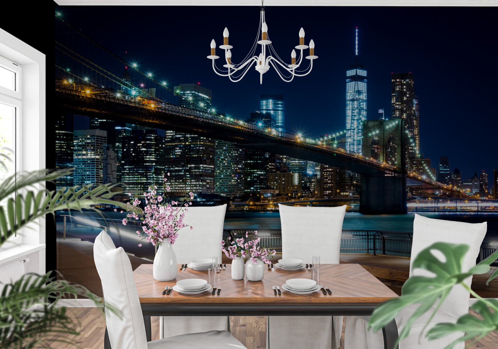 Фотошпалери нью-йоркський міст з'єднує райони вночі