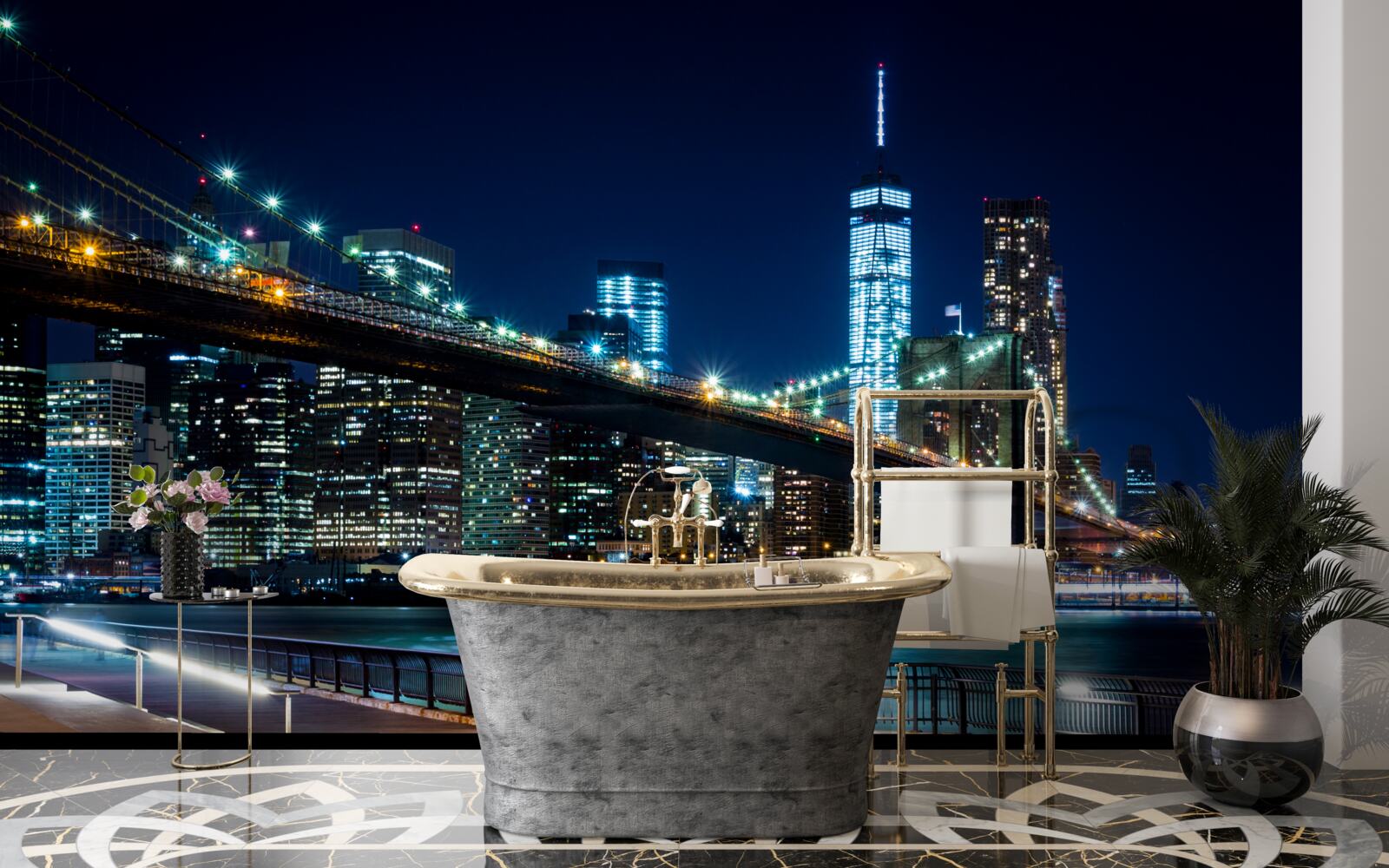 Фотошпалери нью-йоркський міст з'єднує райони вночі