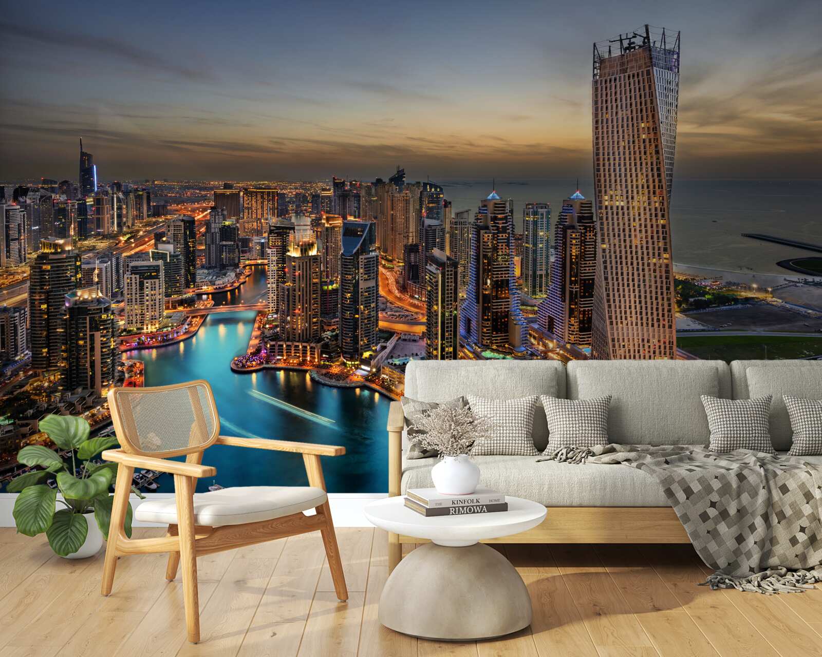 Фотошпалери горизонт вечірніх будівель у дубаї