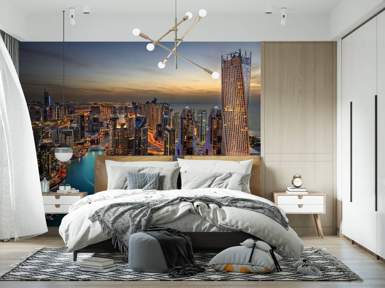 Фотошпалери горизонт вечірніх будівель у дубаї