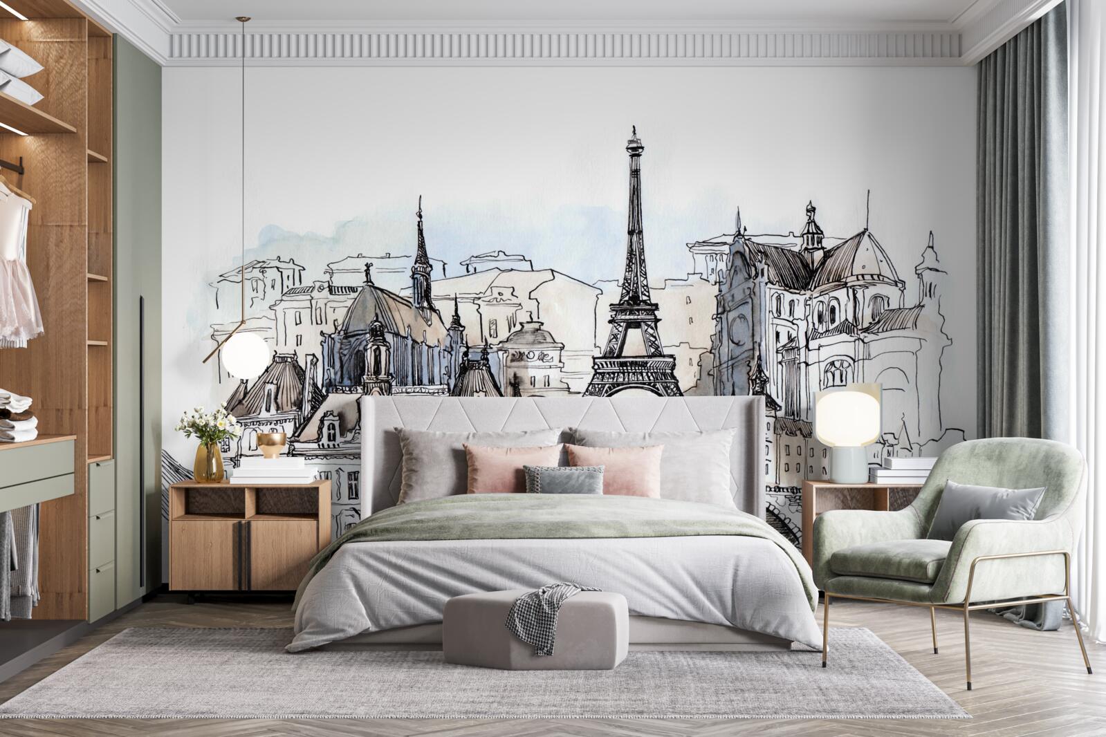 Фотошпалери Паризькі пейзажі, відтворені аквареллю