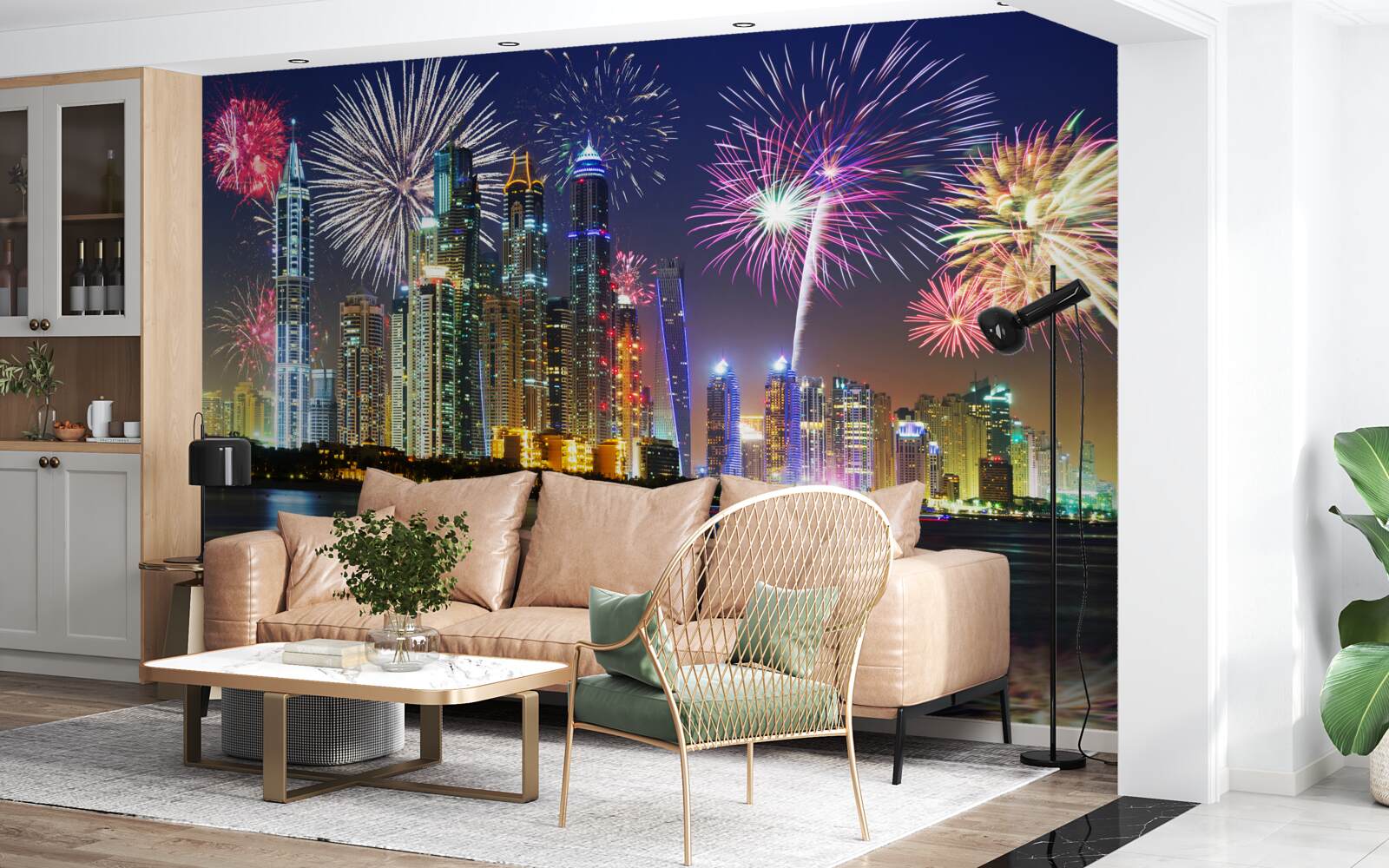 Фотошпалери яскравий феєрверк у небі над містом