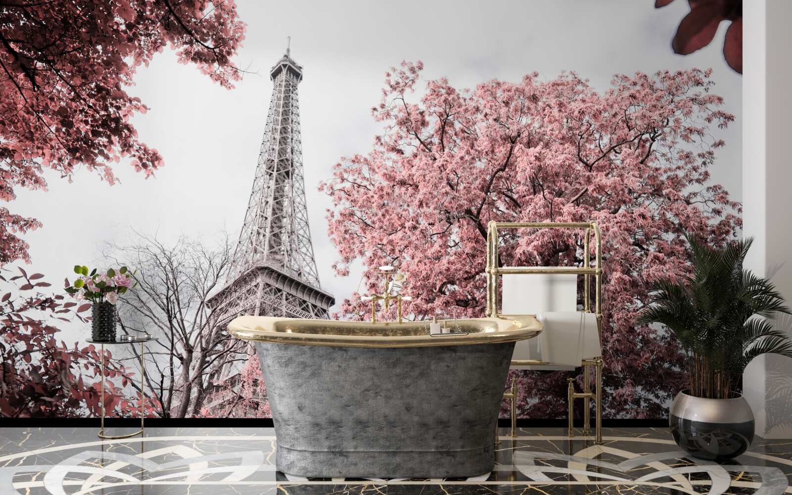 Фотошпалери Ейфелева вежа в оточенні квітучої сакури