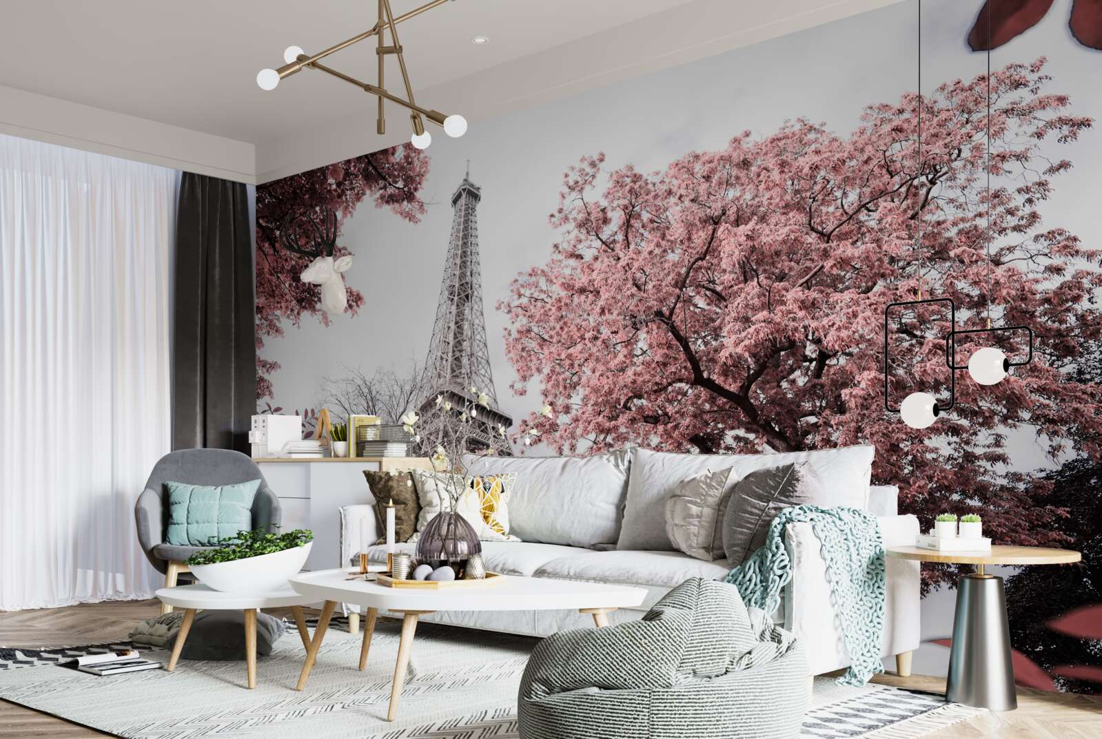 Фотошпалери Ейфелева вежа в оточенні квітучої сакури
