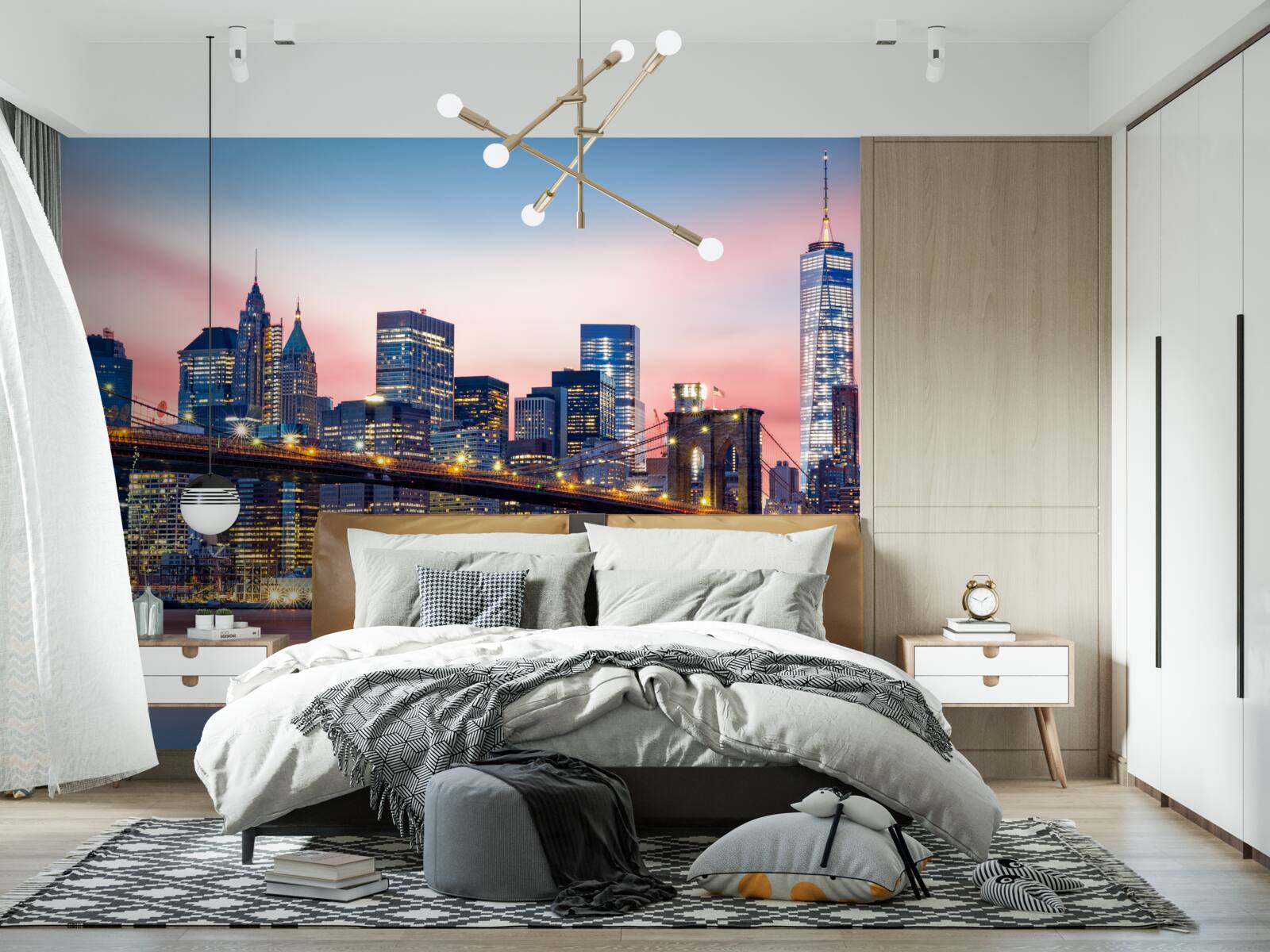 Фотошпалери нічний бруклінський міст у нью-йорку