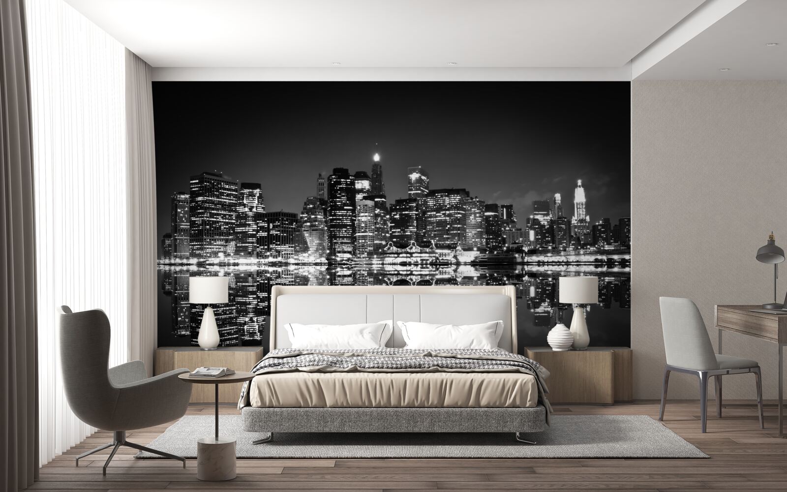 Фотошпалери велике місто віддзеркалюється у воді