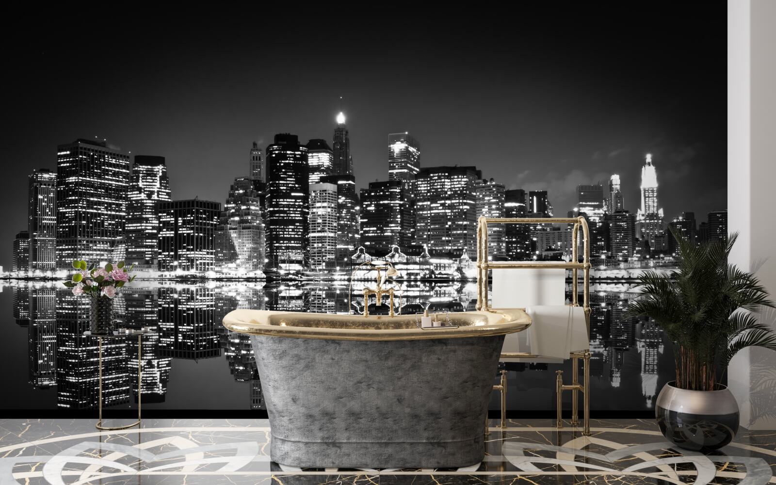 Фотошпалери велике місто віддзеркалюється у воді