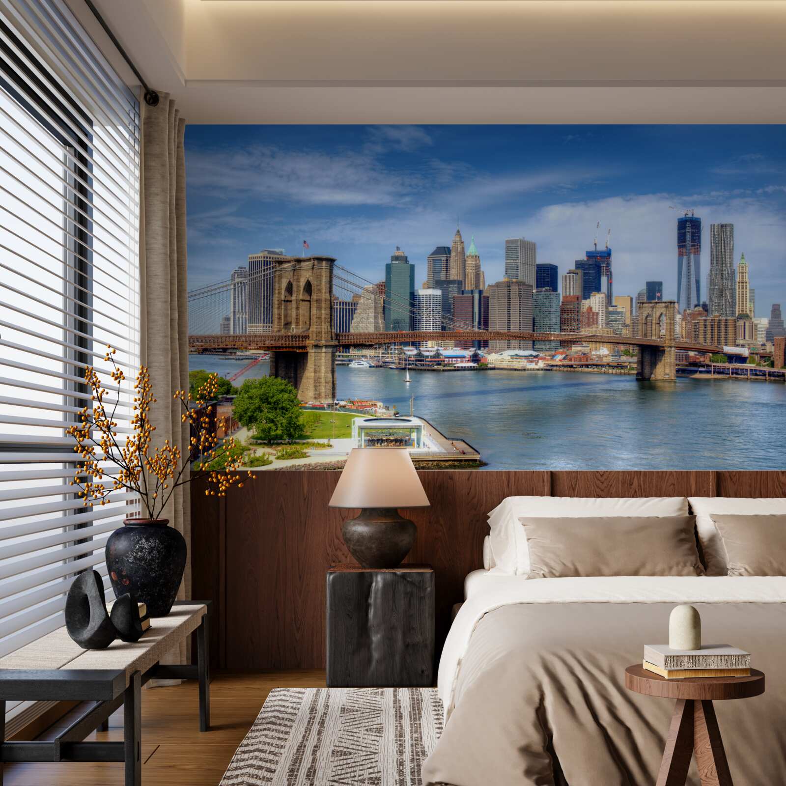 Фотошпалери Бруклінський міст, побудований з каменю та хмарочоси міста