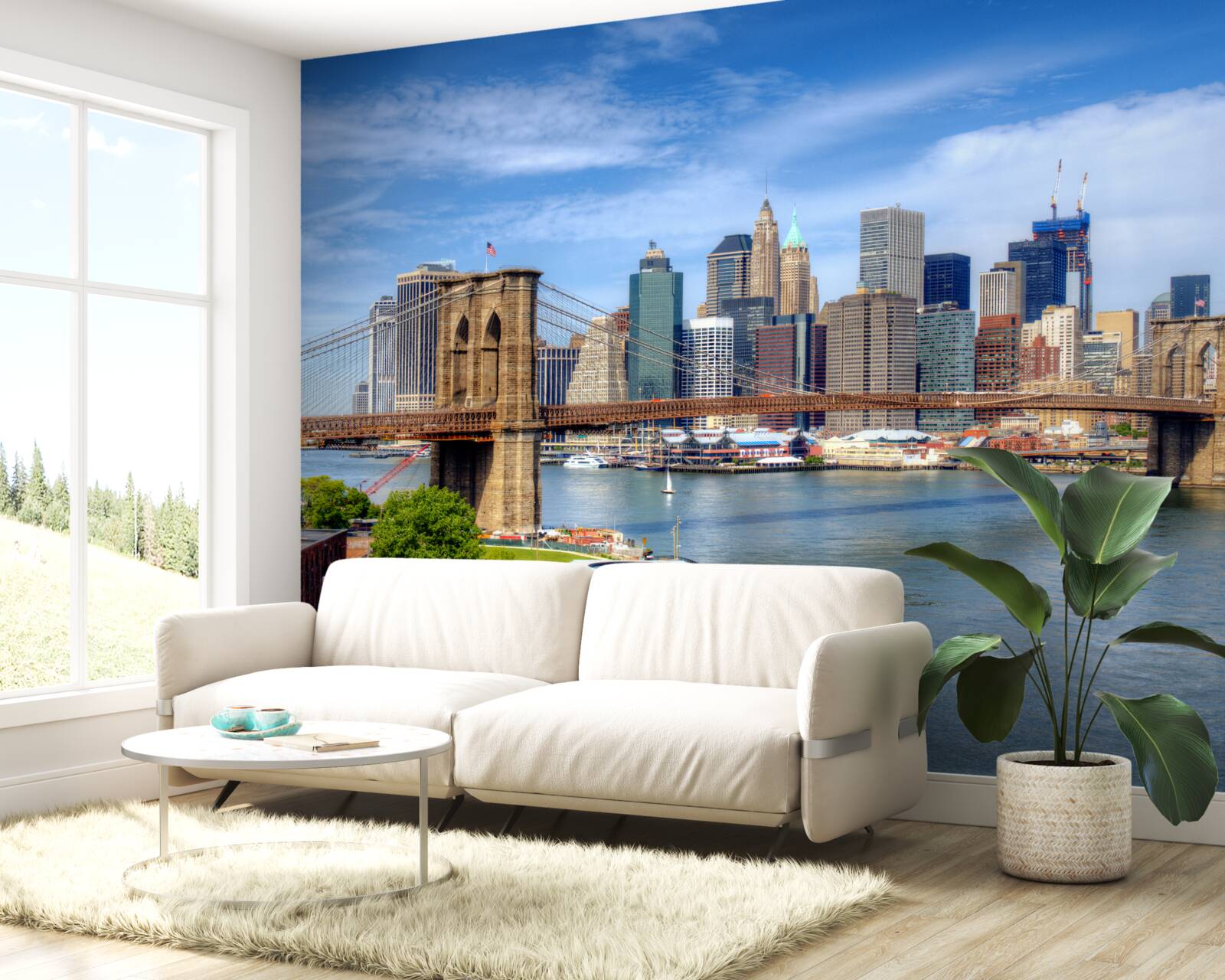 Фотошпалери Бруклінський міст, побудований з каменю та хмарочоси міста