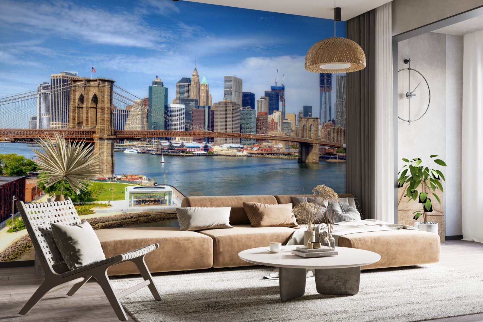 Фотошпалери Бруклінський міст, побудований з каменю та хмарочоси міста