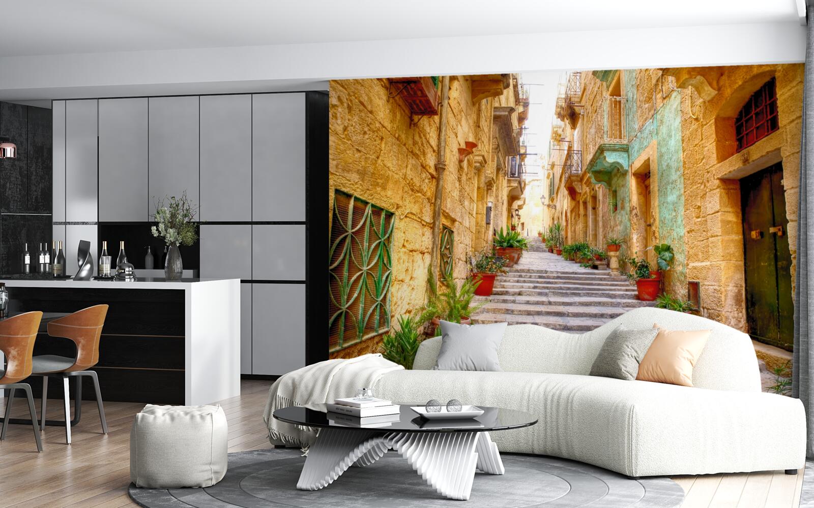 Фотошпалери італійська вулиця, прикрашена квітами, вузька