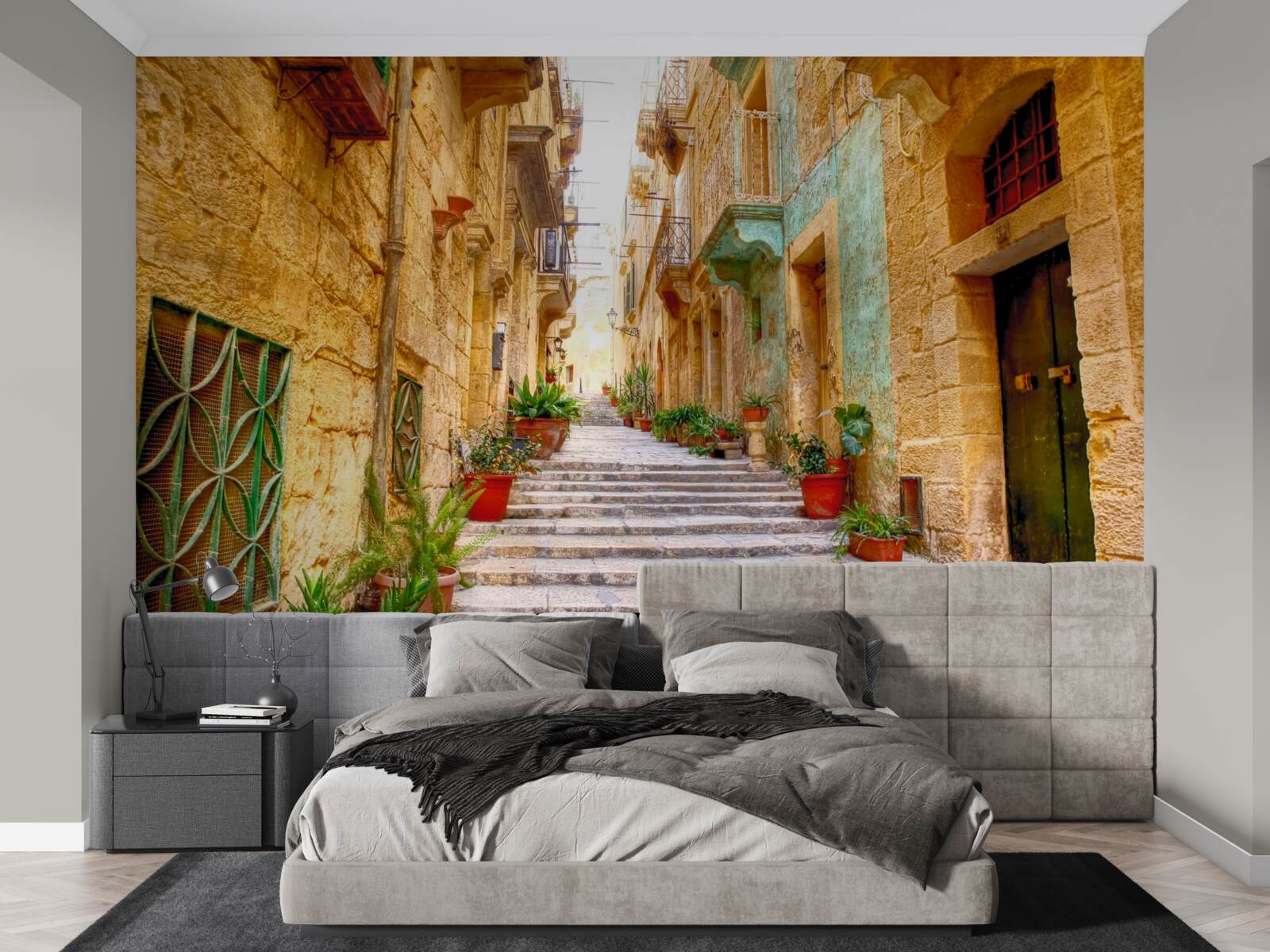 Фотошпалери італійська вулиця, прикрашена квітами, вузька