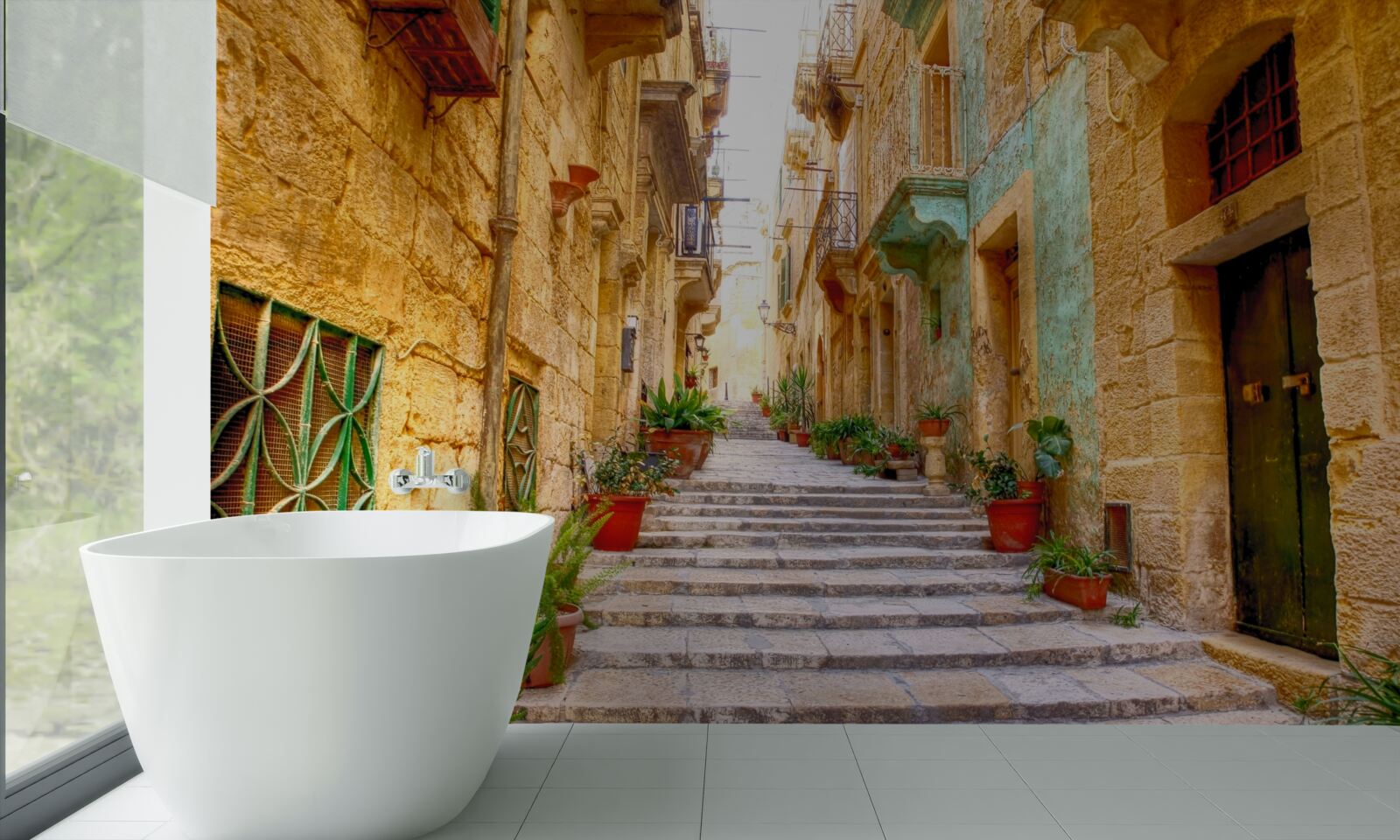 Фотошпалери італійська вулиця, прикрашена квітами, вузька