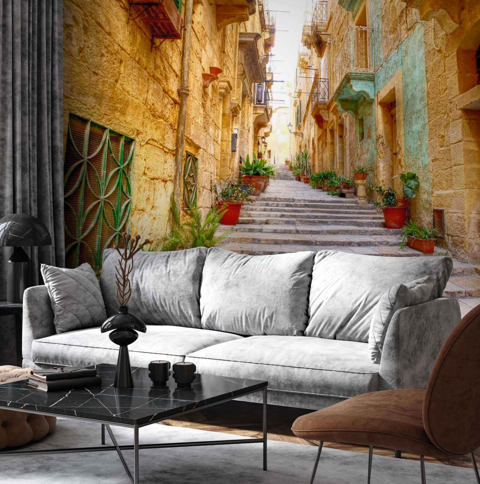 Фотошпалери італійська вулиця, прикрашена квітами, вузька