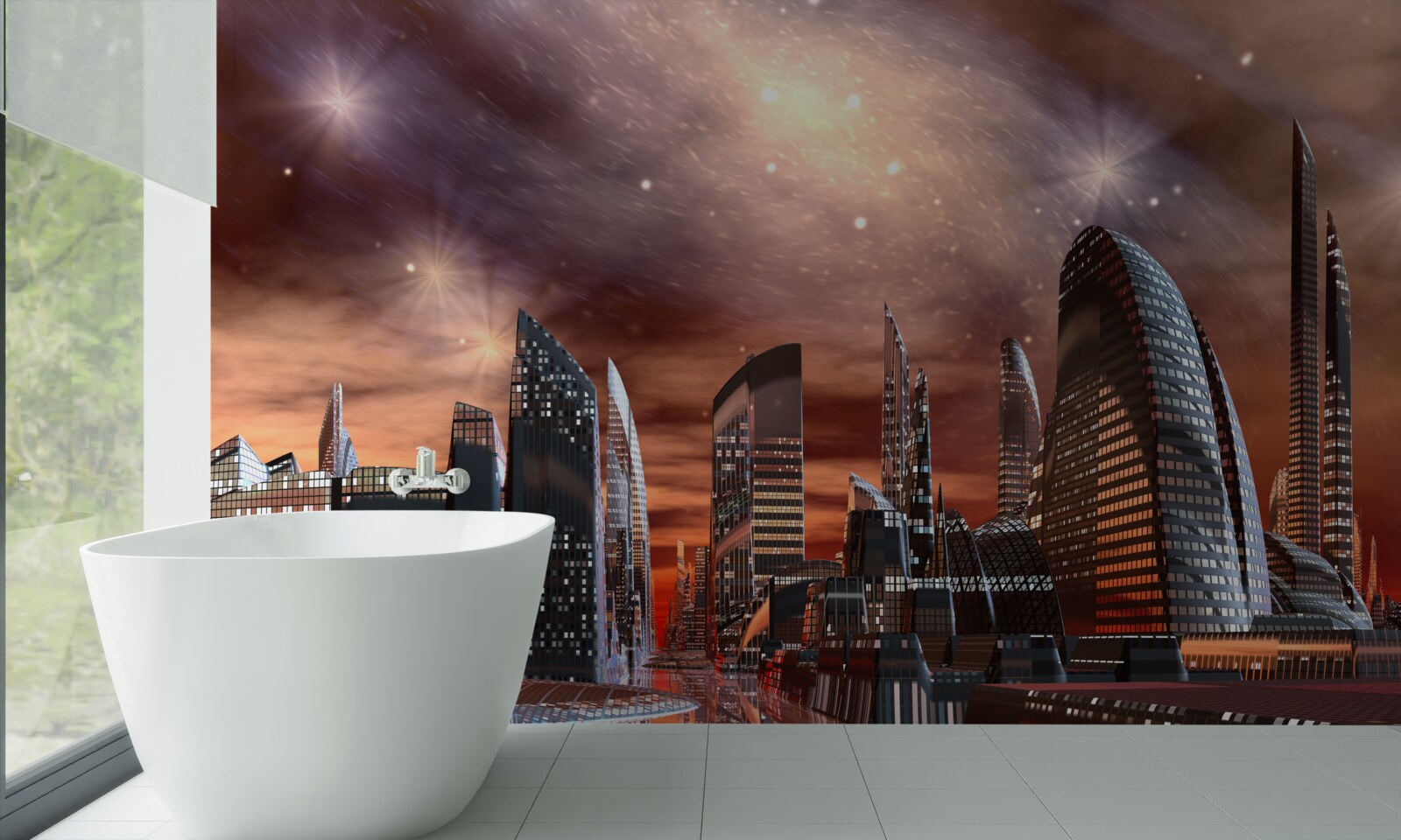 Фотошпалери місто під зоряним небом