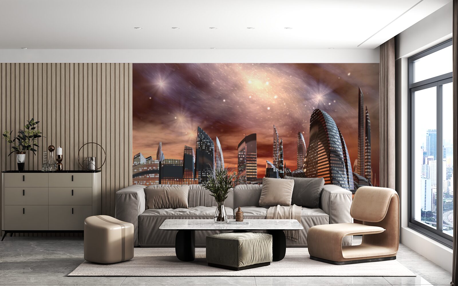 Фотошпалери місто під зоряним небом