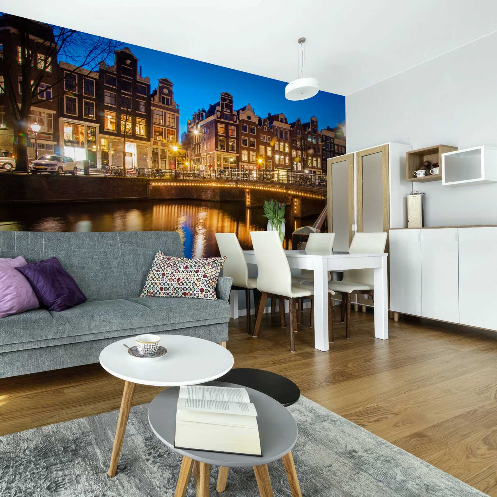 Фотошпалери відображення амстердама у воді вночі